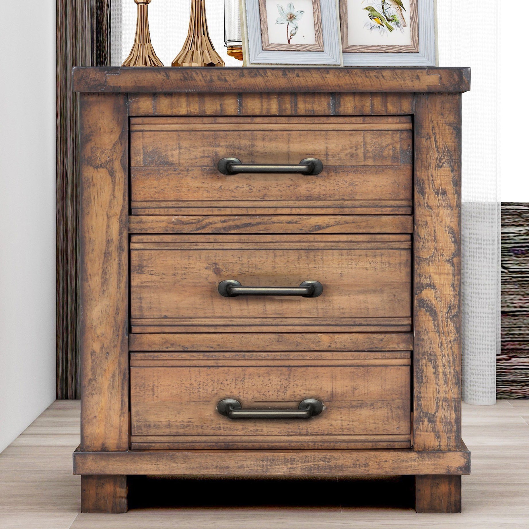 Rustic Three Drawer Reclaimed Solid Wood Framhouse Nightstand (old sku:WF298401AAD)--1