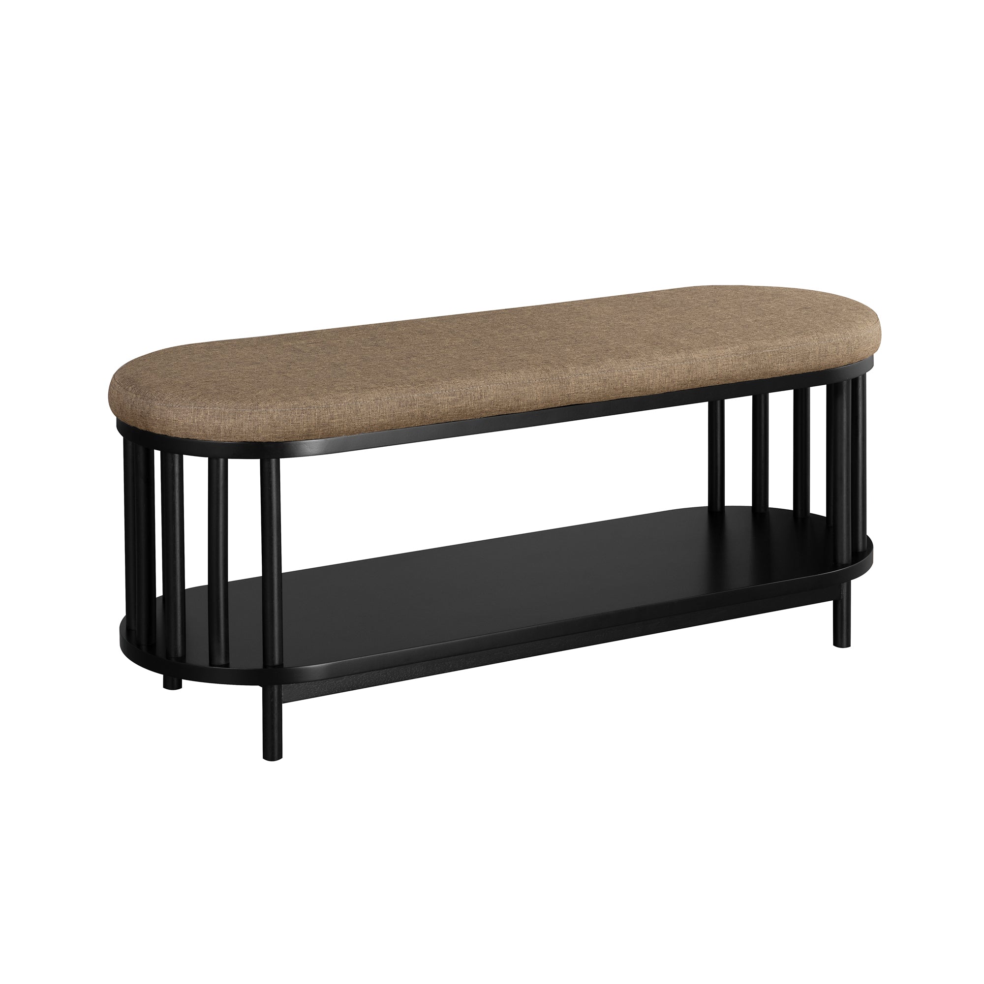 Scandi Upholstered-Top Storage Bench with Lower Shelf – Black--1