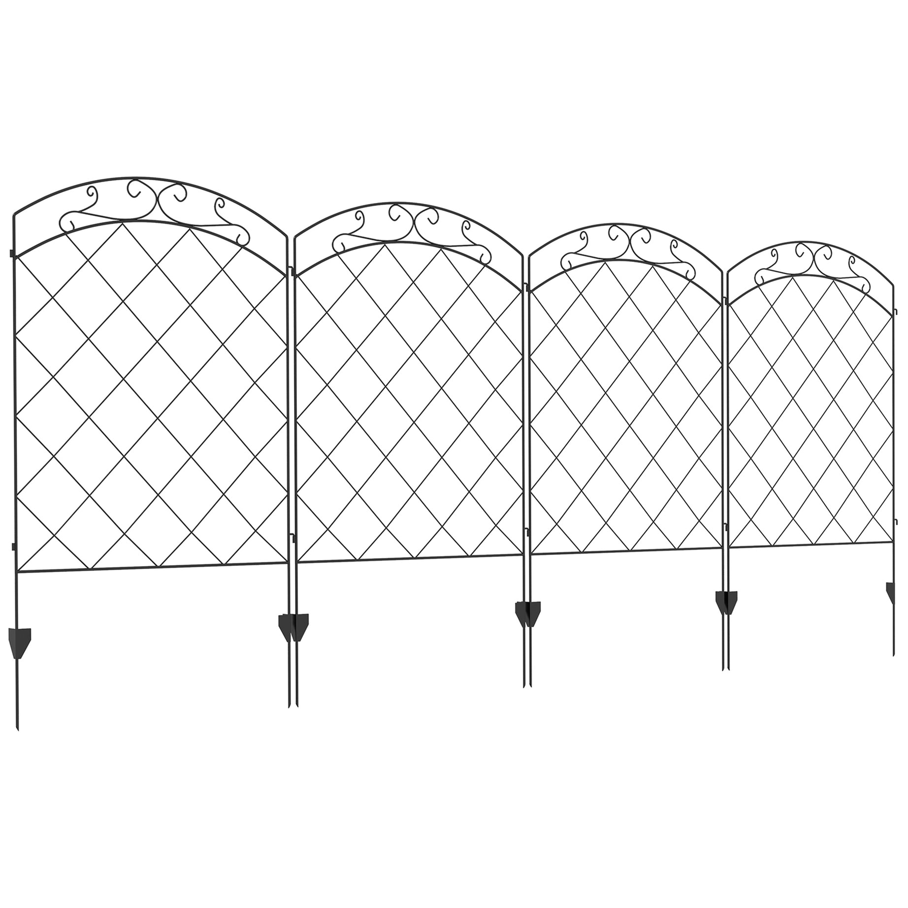 Outsunny Garden Fence, 4 Pack Steel Fence Panels, 11.4' L x 43" H, Rust-Resistant Animal Barrier Decorative Border Flower Edging for Yard, Landscape, Patio, Outdoor Decor, Arched Vines--1