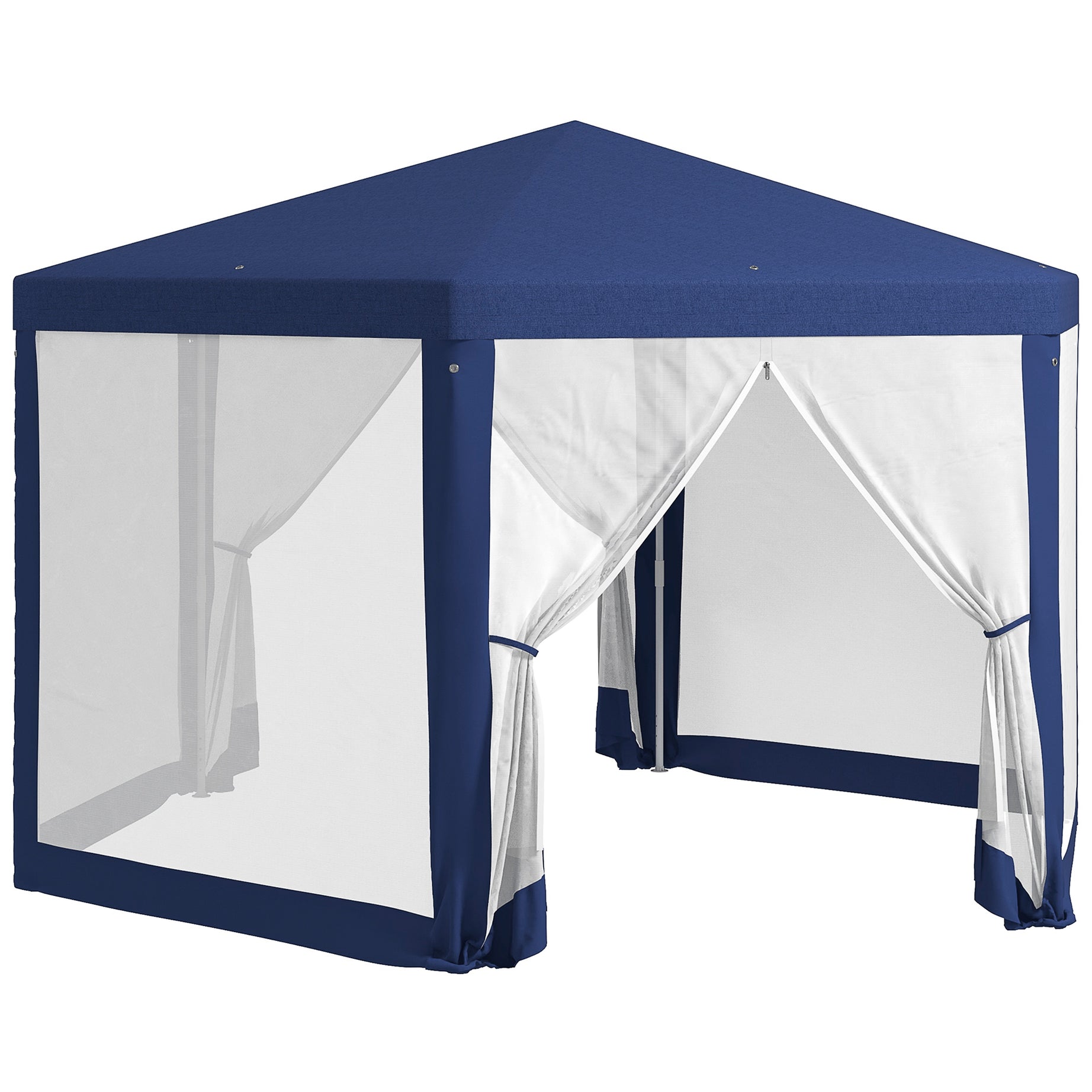 Outsunny 13' x 11' Outdoor Party Tent, Hexagon Sun Shade Shelter Canopy with Protective Mesh Screen Sidewalls, Ropes & Stakes, Blue--1