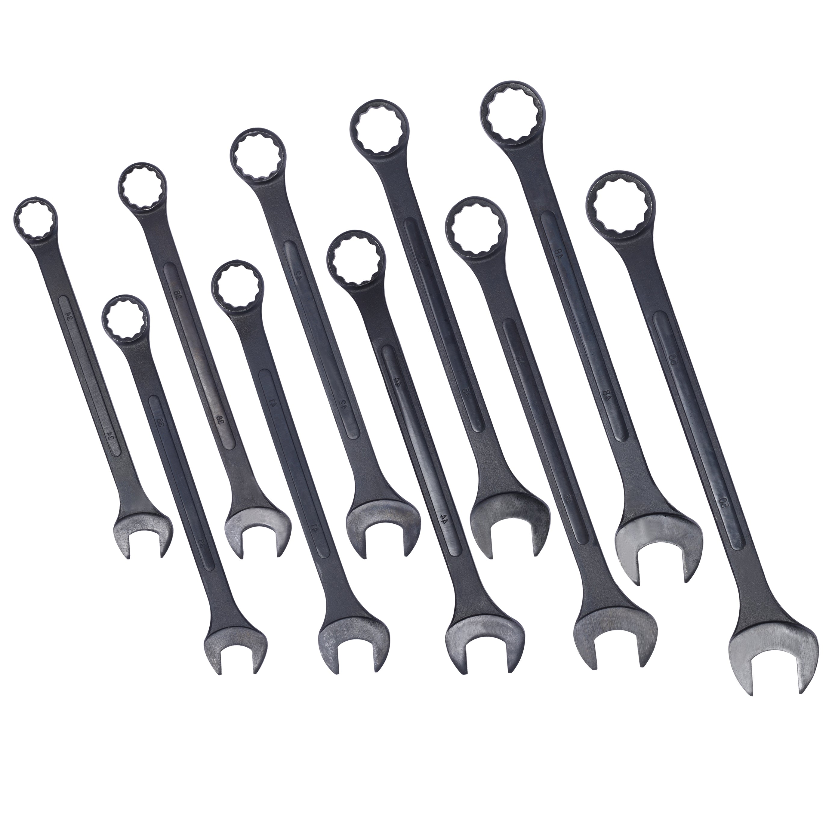 Metric Jumbo Combination Wrench Set Extra Large,10 PC  Metric  Black-Oxide Jumbo Combo Wrench Set 34-50mm with pouch--1