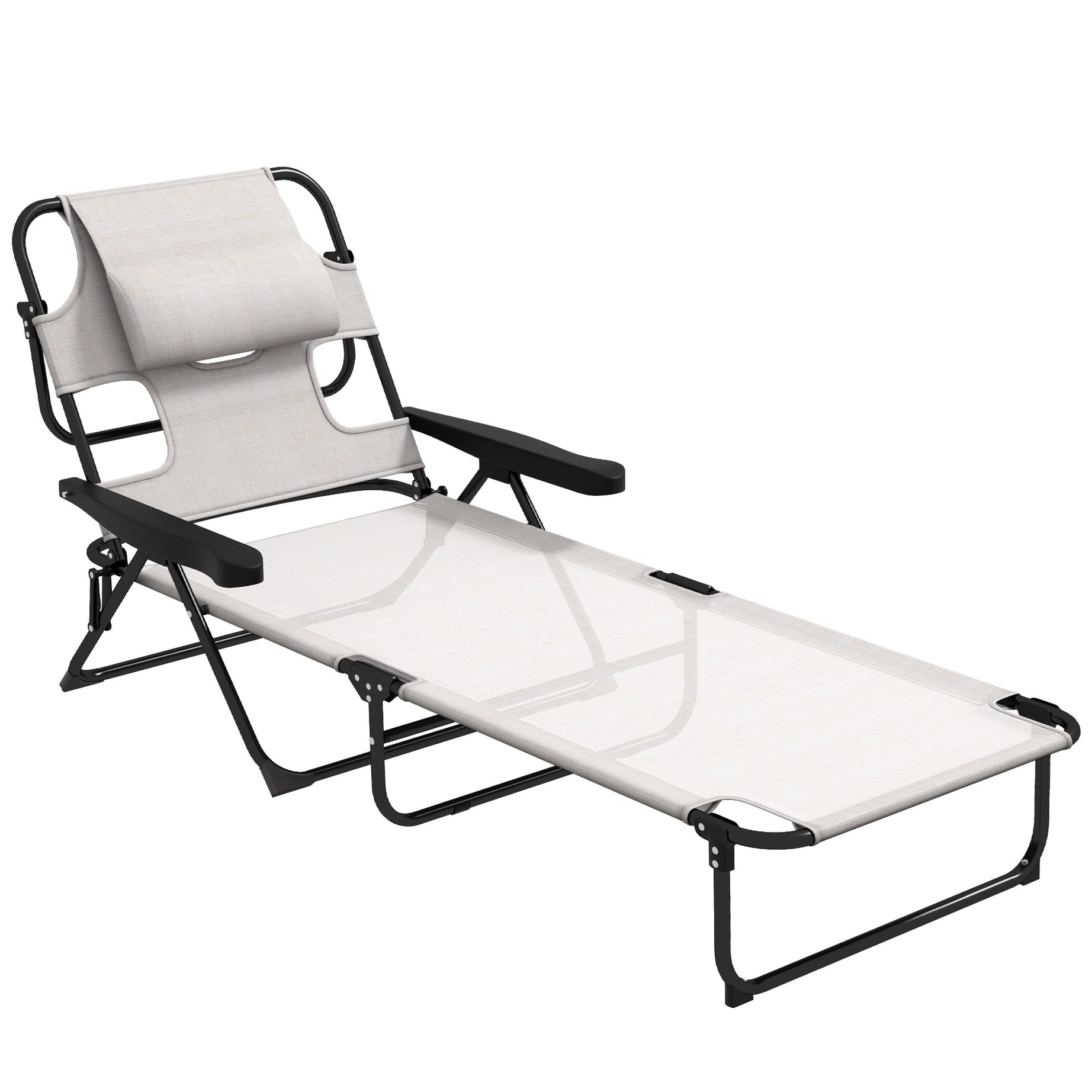 Outsunny Tanning Chaise Lounge Chair, 4-Position Beach Chair with Face & Arm Holes, Pillow headrest, Adjustable Sunbathing Chair, Cream White--1