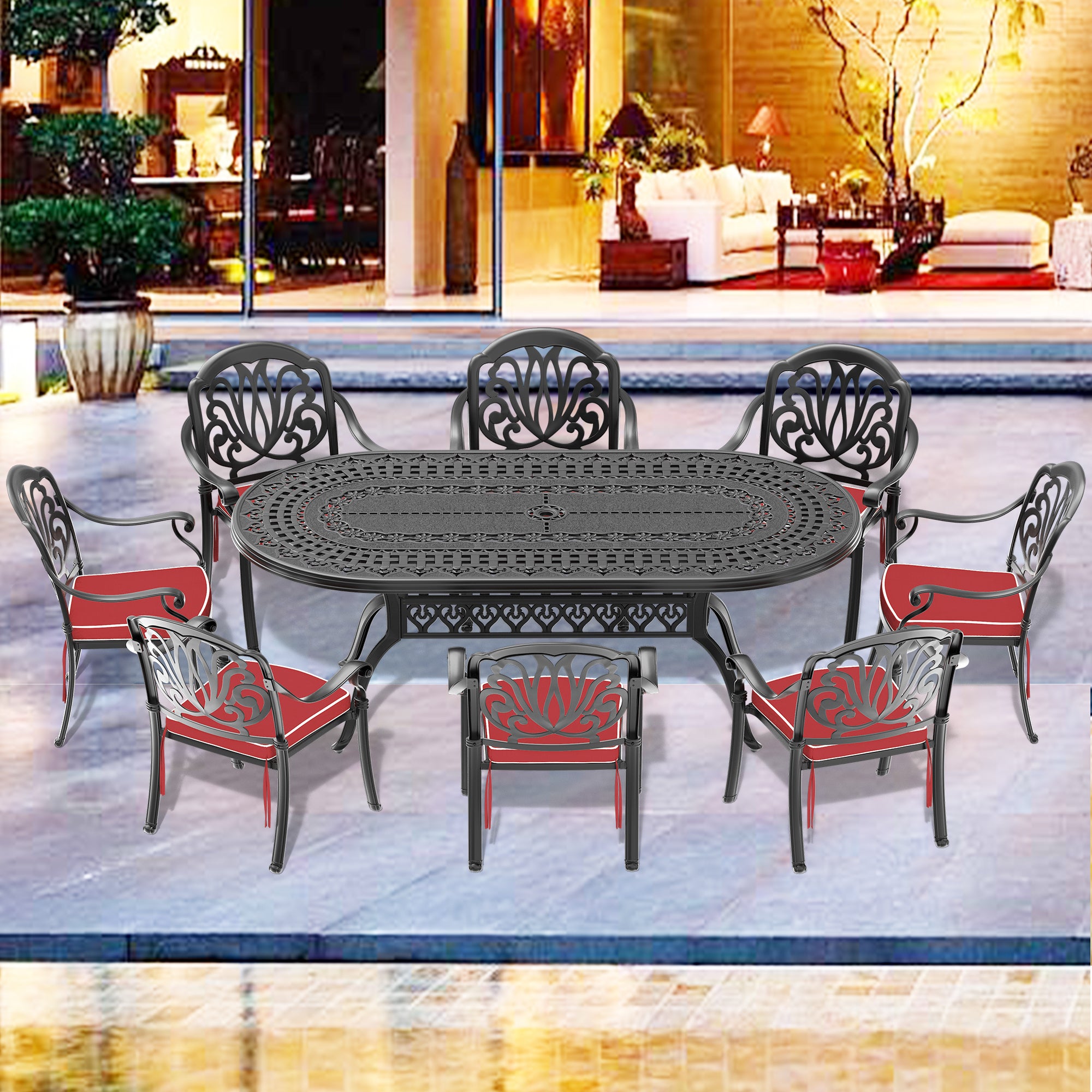 (Cushions In  Random Colors)9-Piece Set Of Cast Aluminum Patio Furniture With  Cushions--1