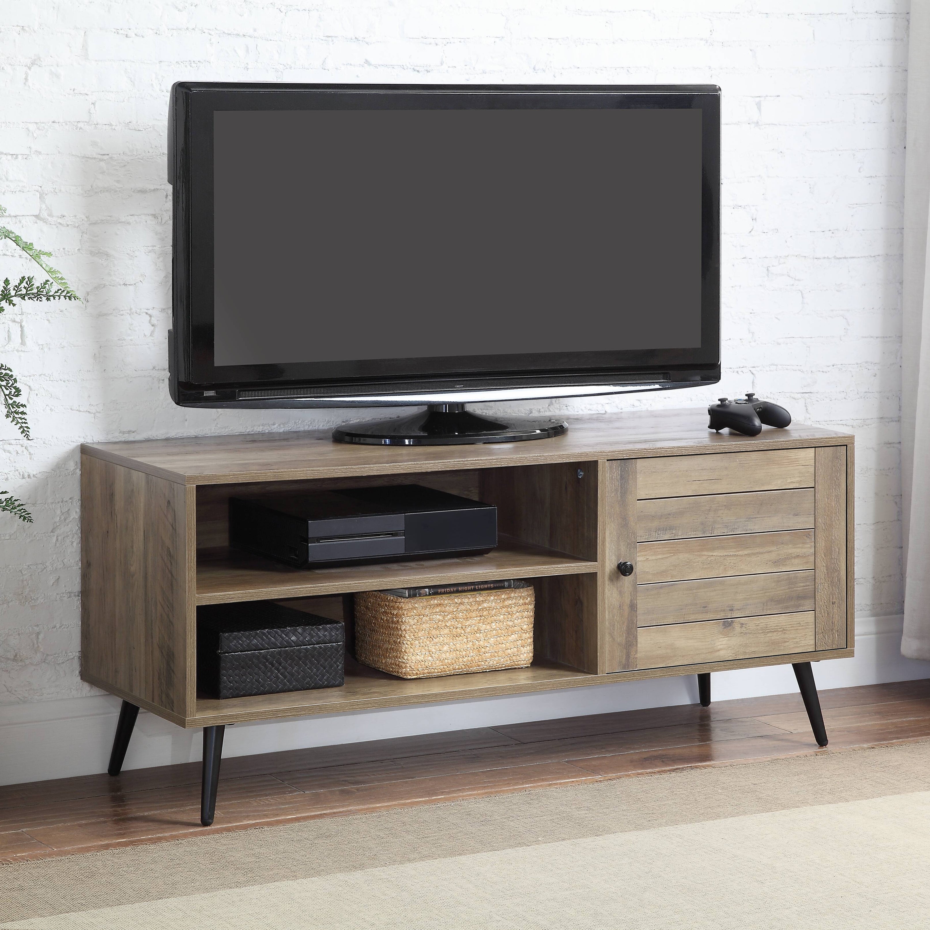 Rustic Oak and Black TV Stand with Open Shelving--1