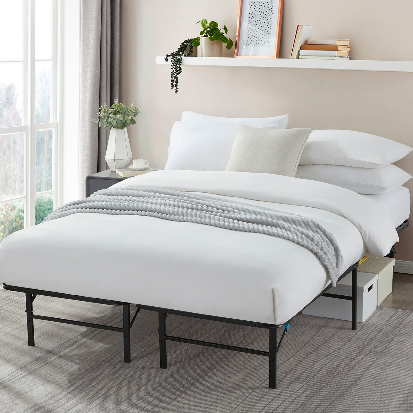 Sleeptone Basics Foldable Metal Platform Storage Bed Frame - King--1