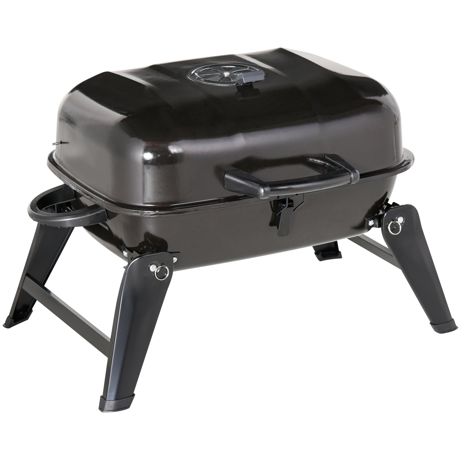 Outsunny 14" Portable Charcoal Grill, Tabletop Small BBQ Grill for Outdoor Cooking, Camping, Tailgating, Enamel Coated, Vent, Folding Legs, Black--1