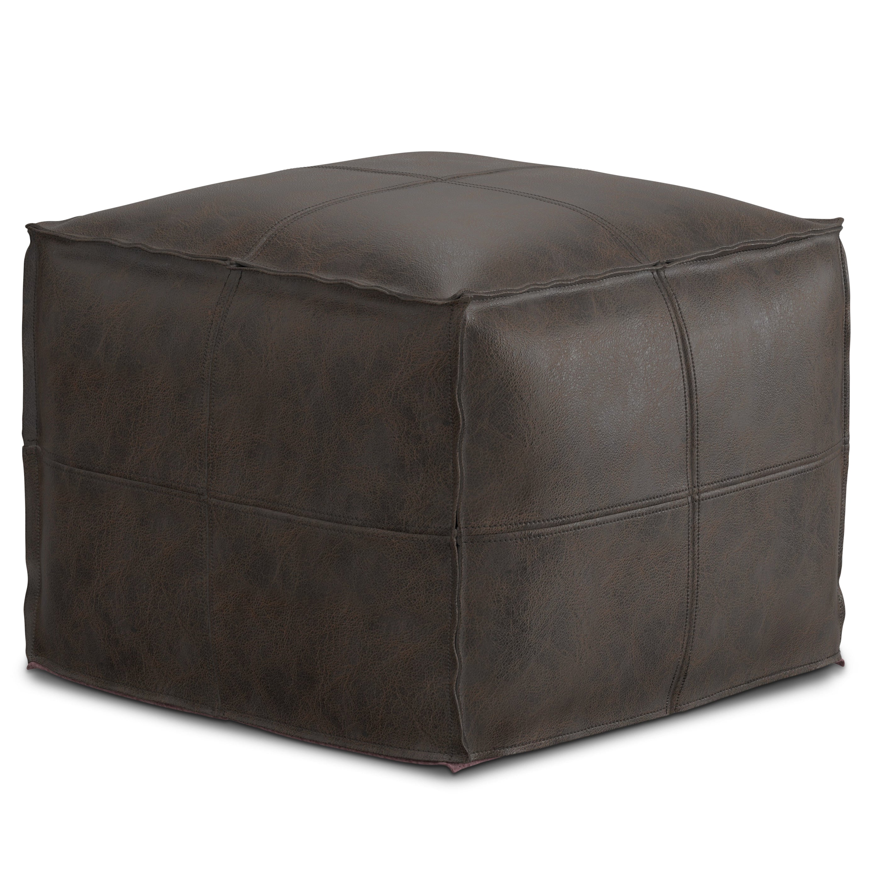 Sheffield - Square Pouf - Distressed Dark Brown--1