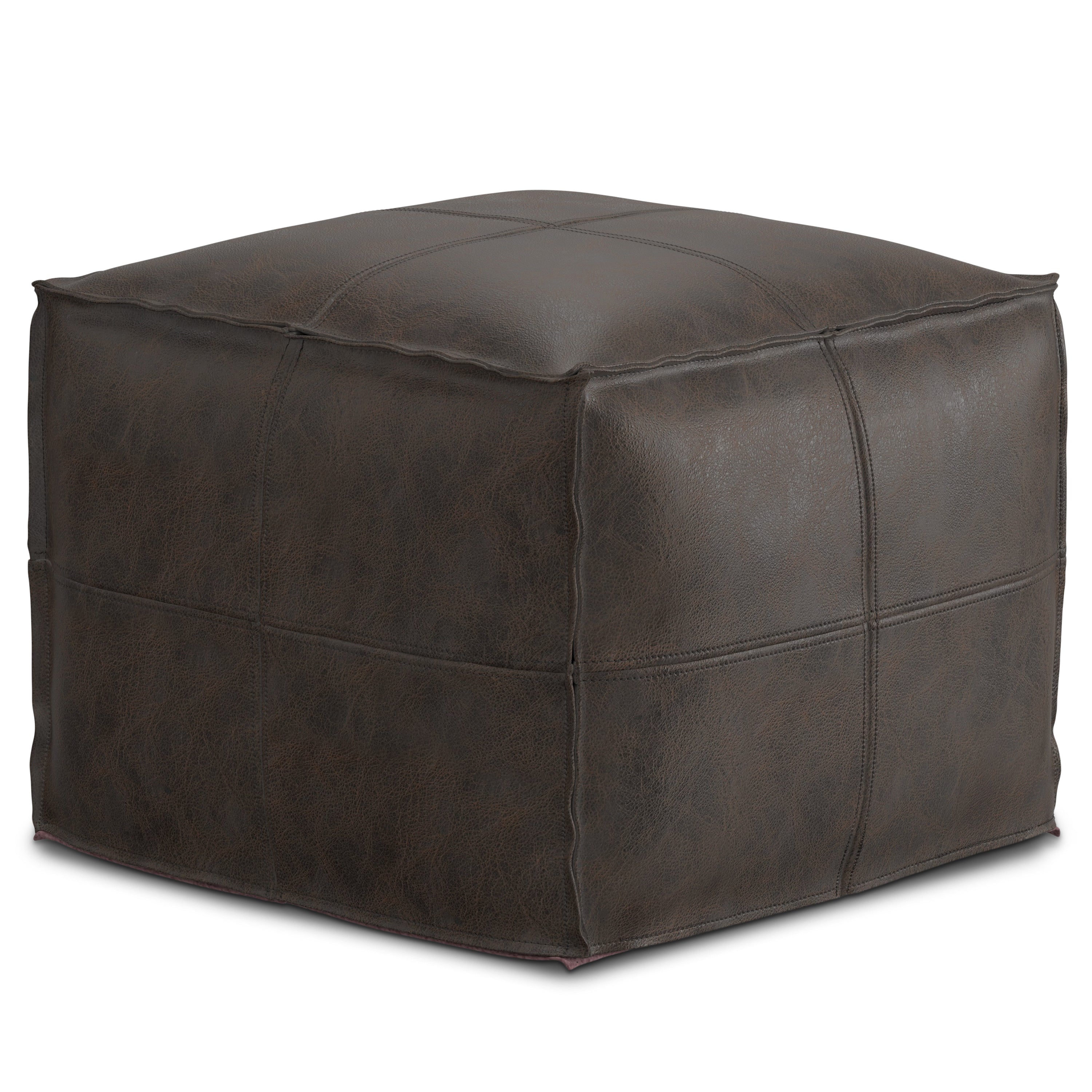 Sheffield - Square Pouf - Distressed Dark Brown--1