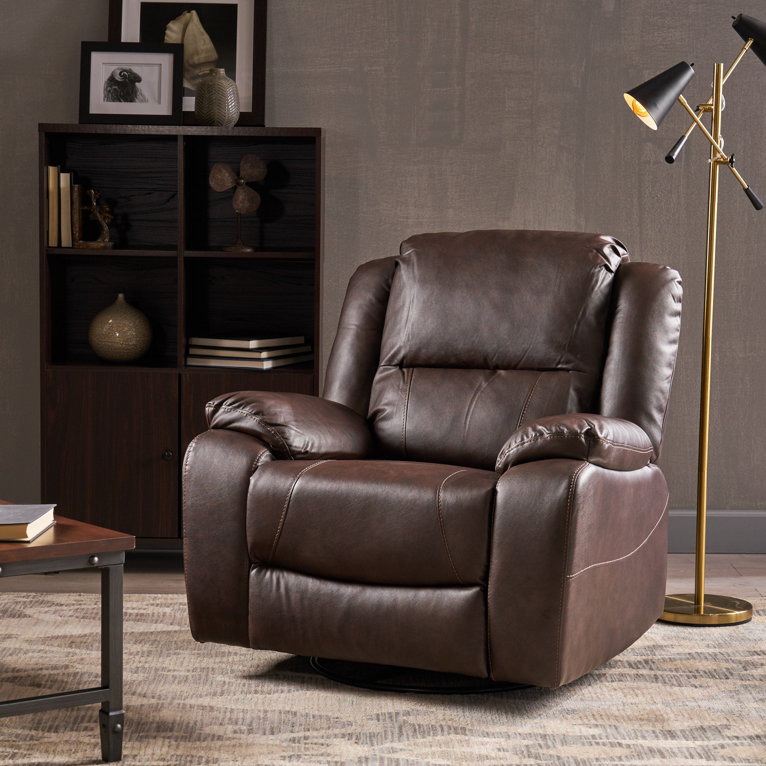 39" Wide Faux Leather Manual Swivel Standard Recliner--1