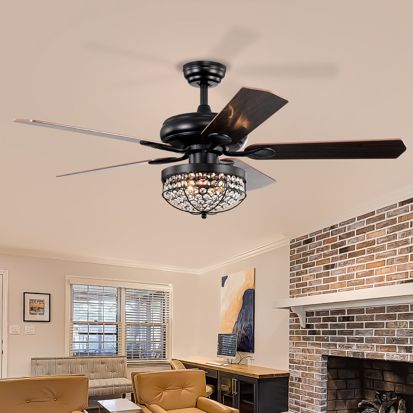 Modern Design Living Room 52 Inch  Decorative Crystal Chandelier Ceiling Fan With Light--1