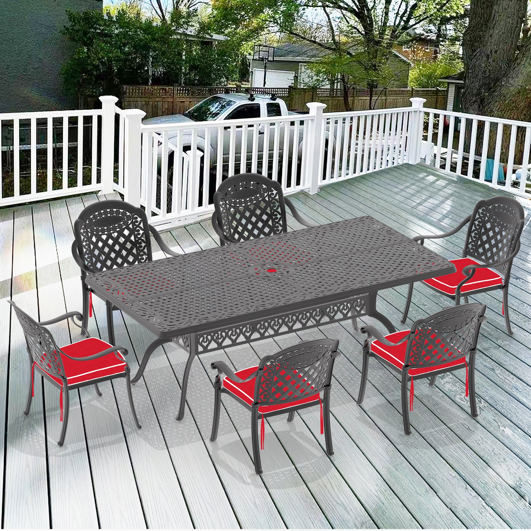 (Cushions In  Random Colors)7-Piece Set Of Cast Aluminum Patio Furniture With  Cushions--1