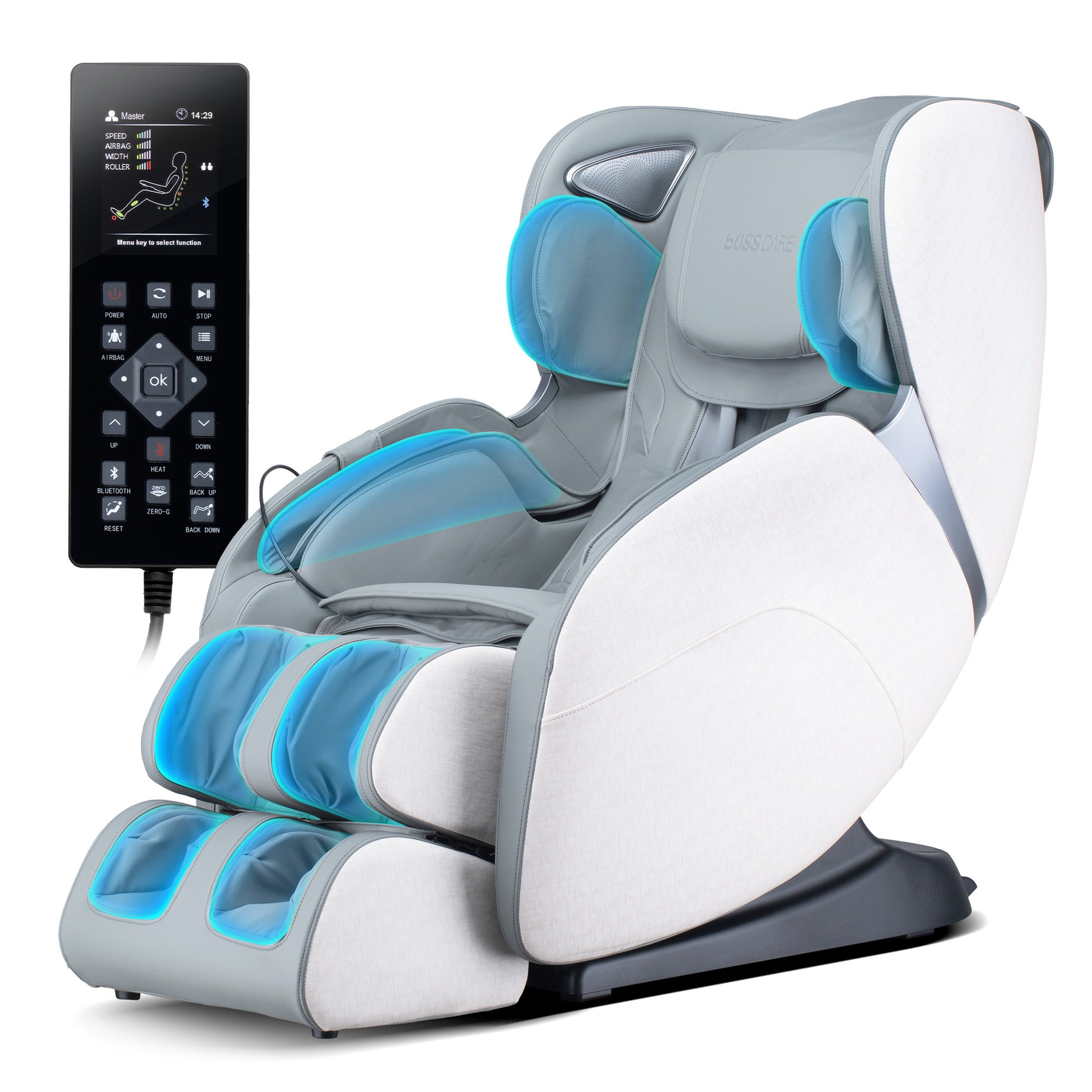 BOSSCARE 3D Shiatsu Recline Massage Zero Gravity Full Body Chair with Waist Heating White--1