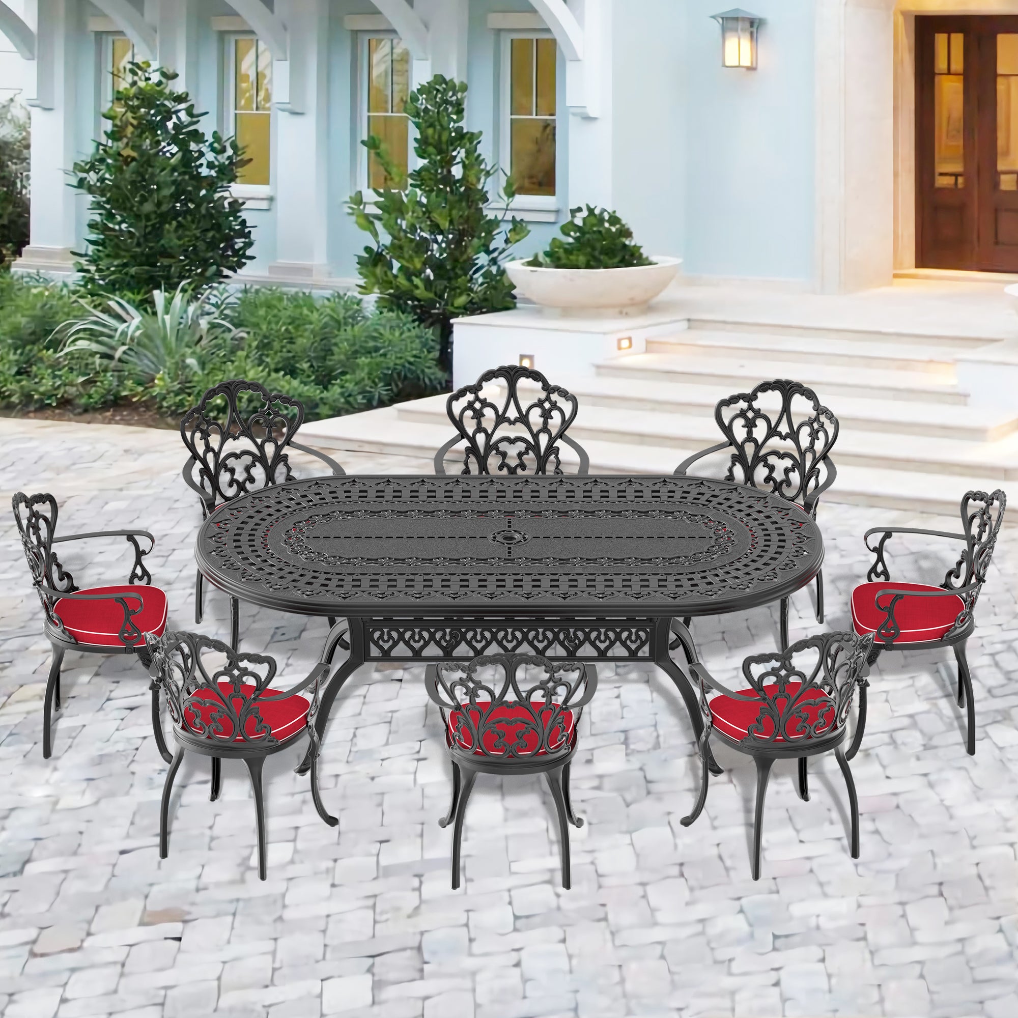 (Cushions In  Random Colors)9-Piece Set Of Cast Aluminum Patio Furniture With  Cushions--1