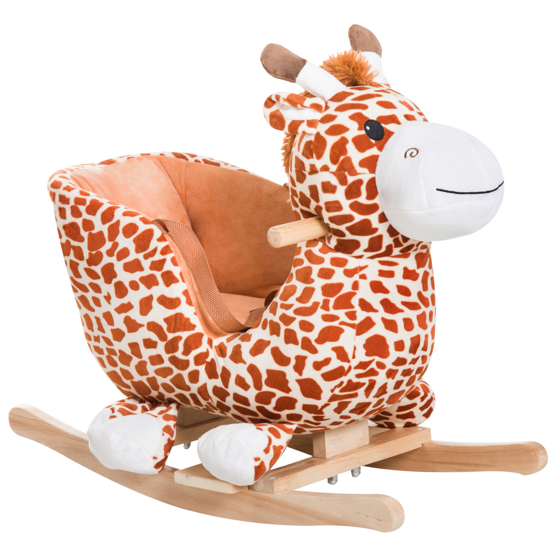 Qaba Kids Plush Rocking Horse Giraffe Style Themed Ride-On Chair Toy With Sound Brown--1