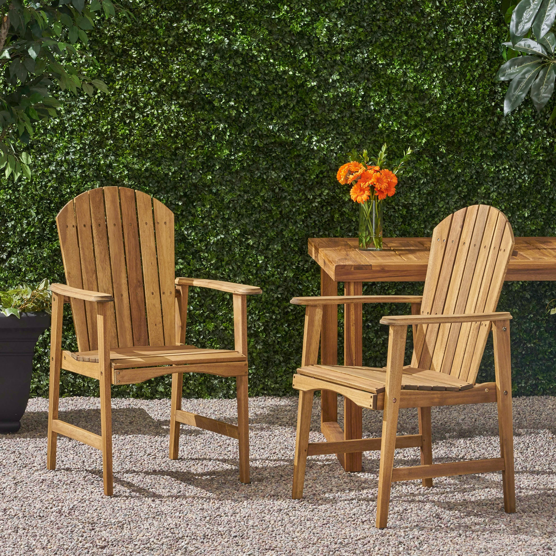 Outdoor Weather Resistant Acacia Wood Adirondack Dining Chairs (Set of 2), Natural Finish--1