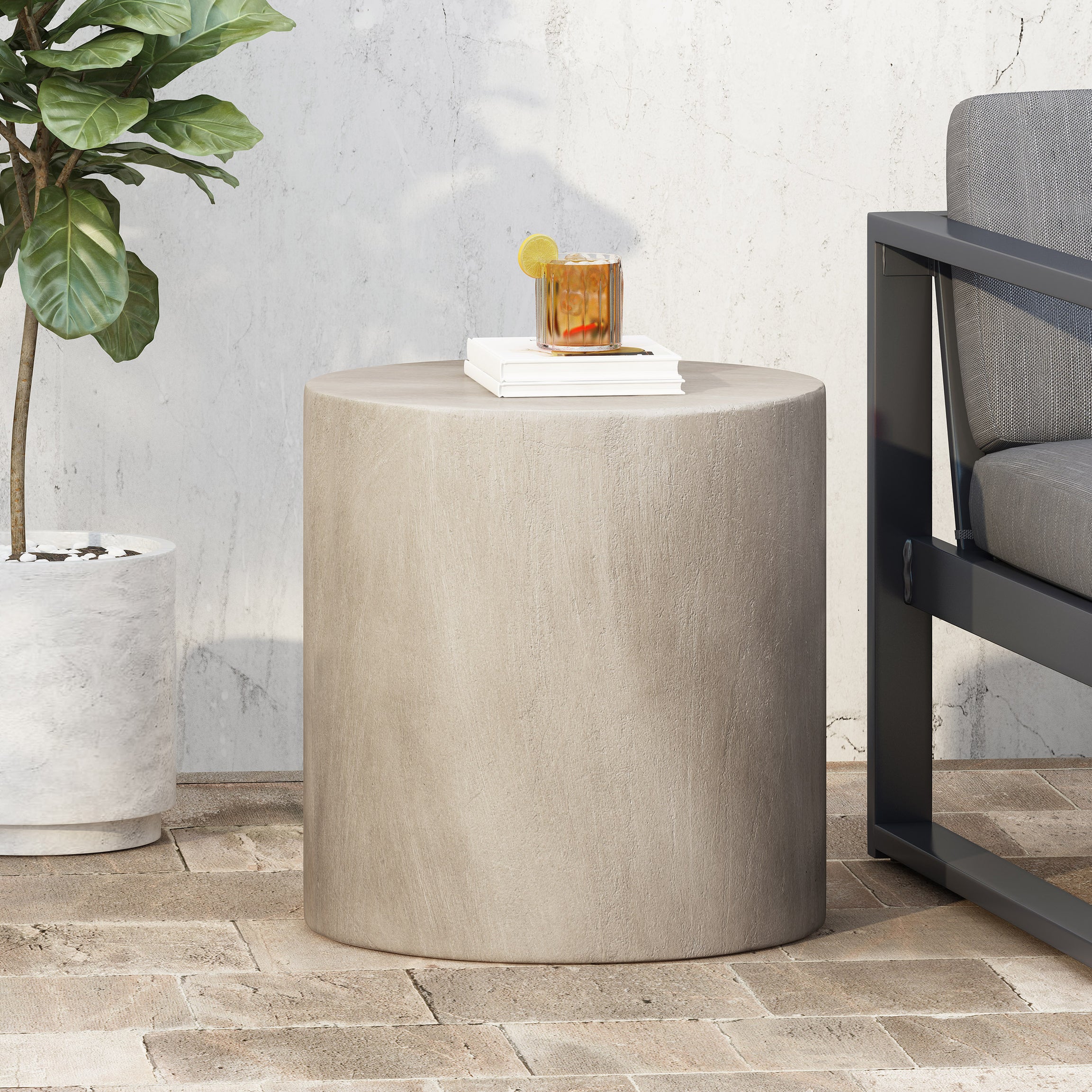 Light Concrete Side Table,Light Gray--1