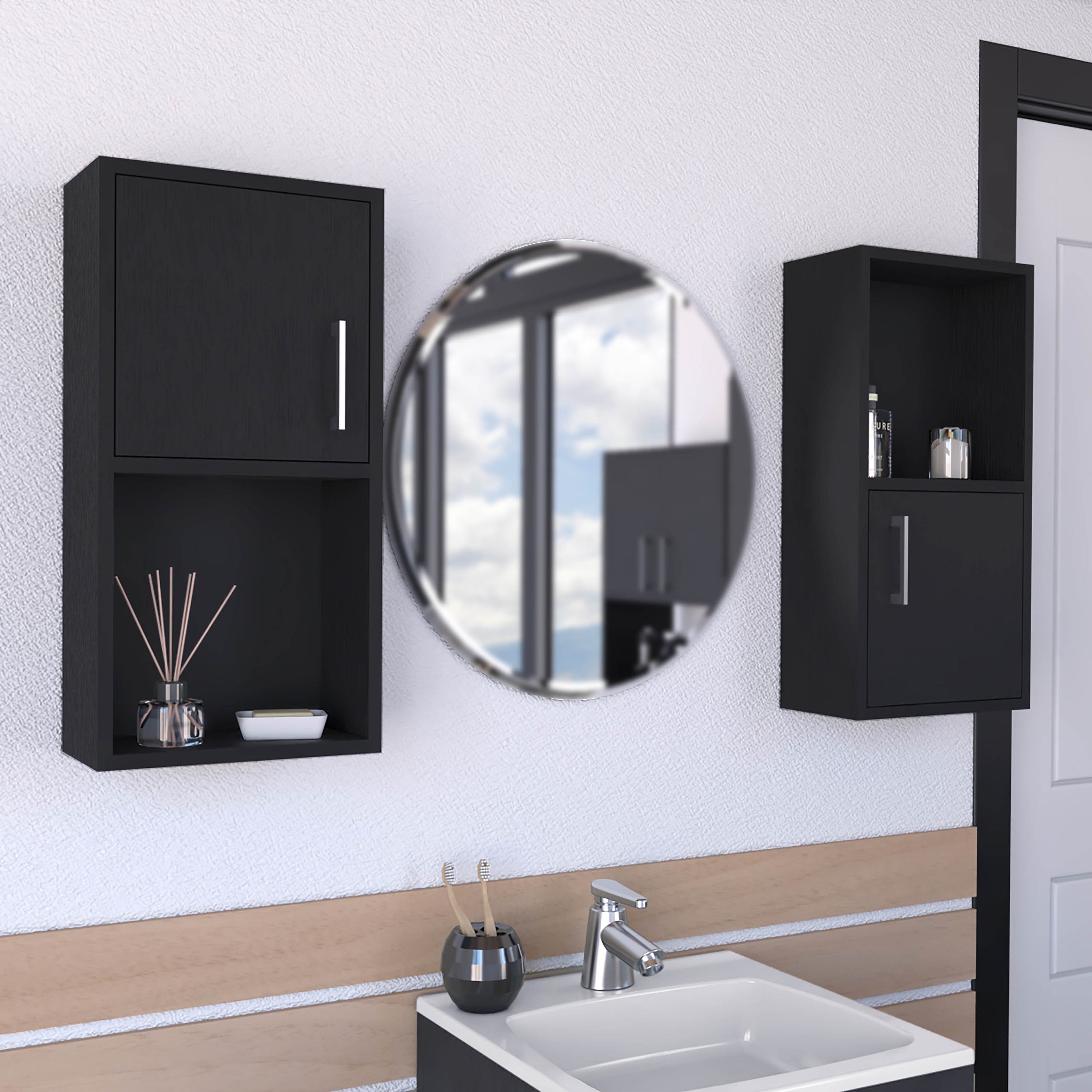 Wall Mounted Bathroom Medicine Cabinet Eak 24" H, Two Doors, Two Shelves,Black--1