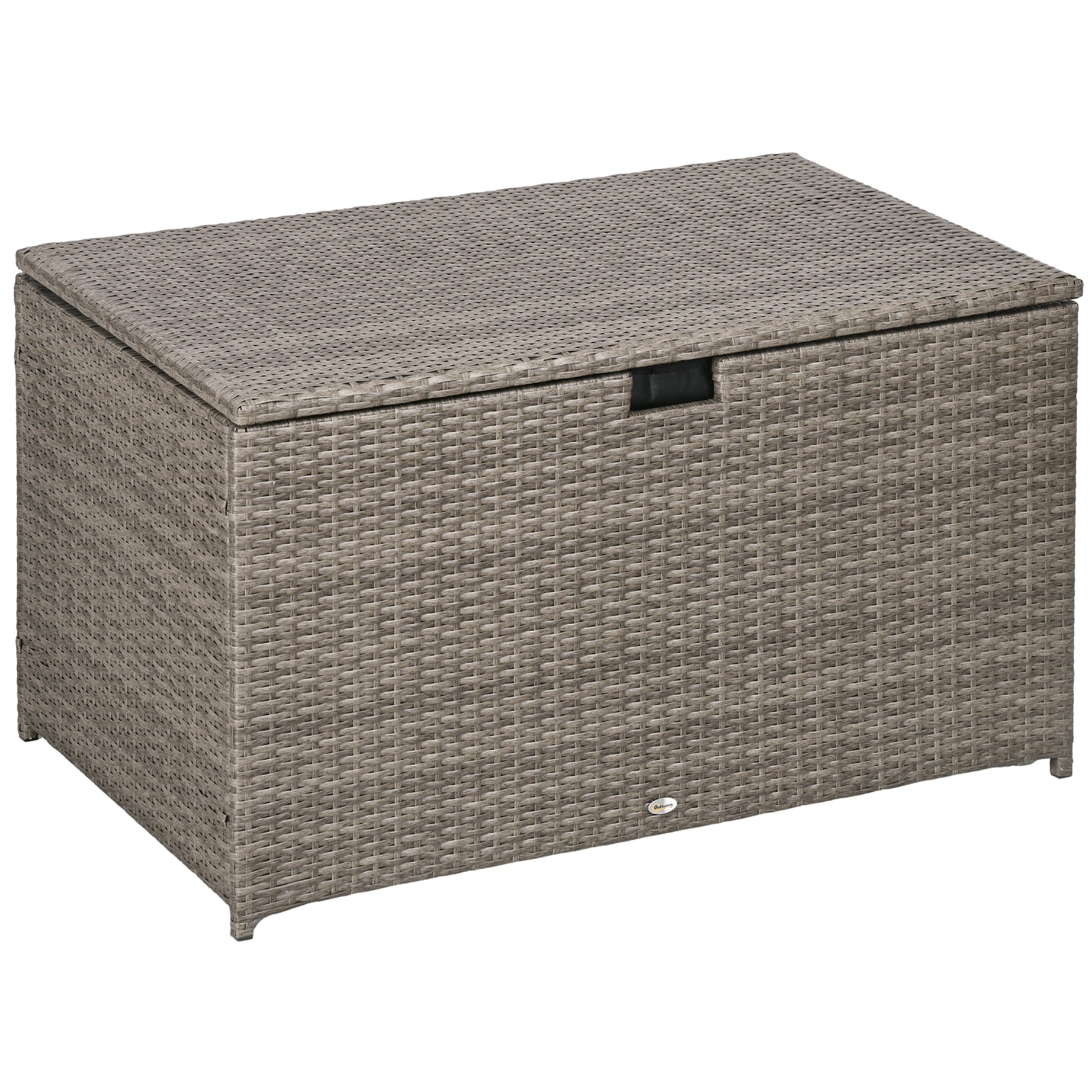 Outsunny 113 Gallon Deck Box, Rattan Outdoor Storage Box, Waterproof Storage Container for Indoor, Patio Furniture Cushions, Pool Toys, Garden Tools, Gray--1