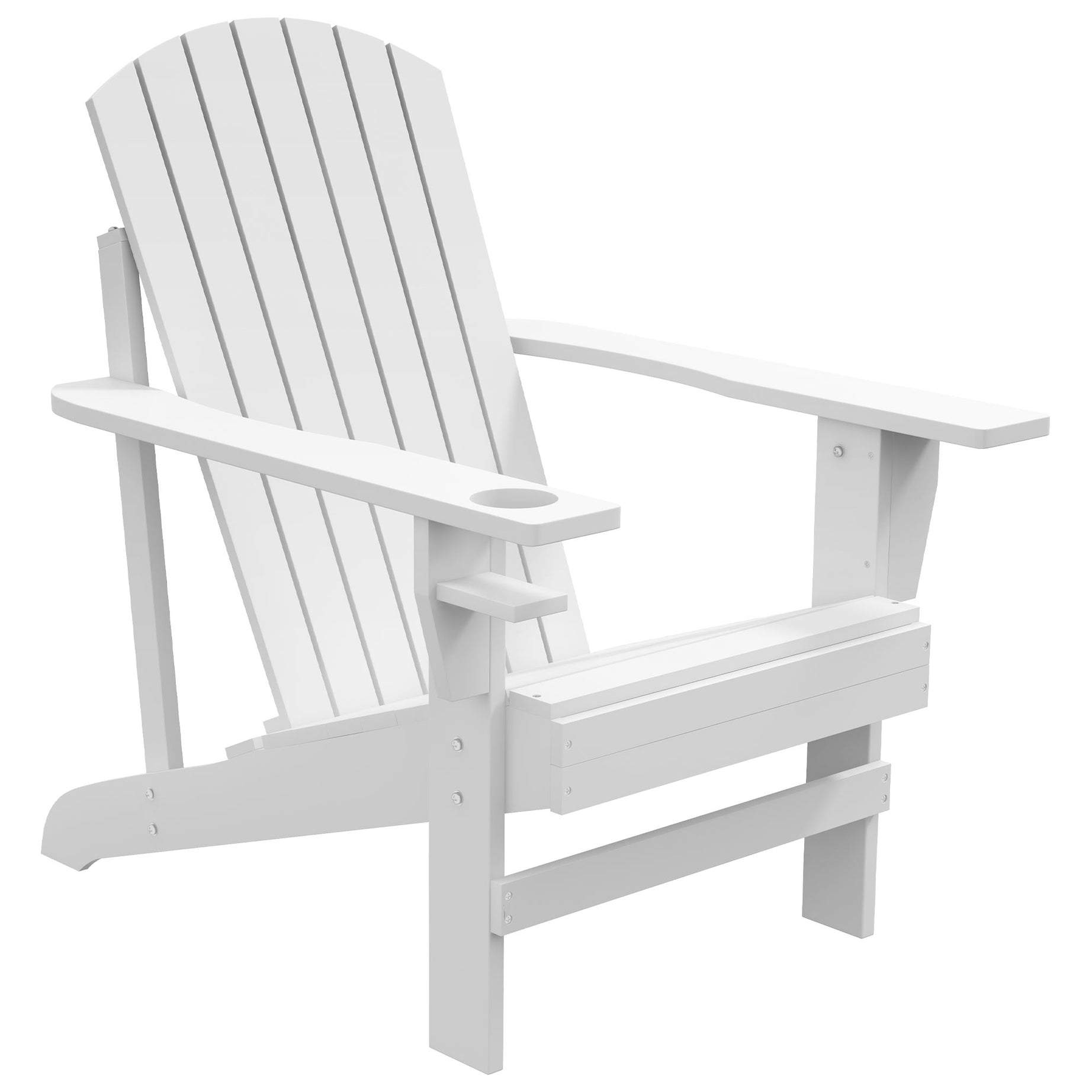 Outsunny Wooden Adirondack Chair, Outdoor Patio Lawn Chair with Cup Holder, Weather Resistant Lawn Furniture, Classic Lounge for Deck, Garden, Backyard, Fire Pit, White--1