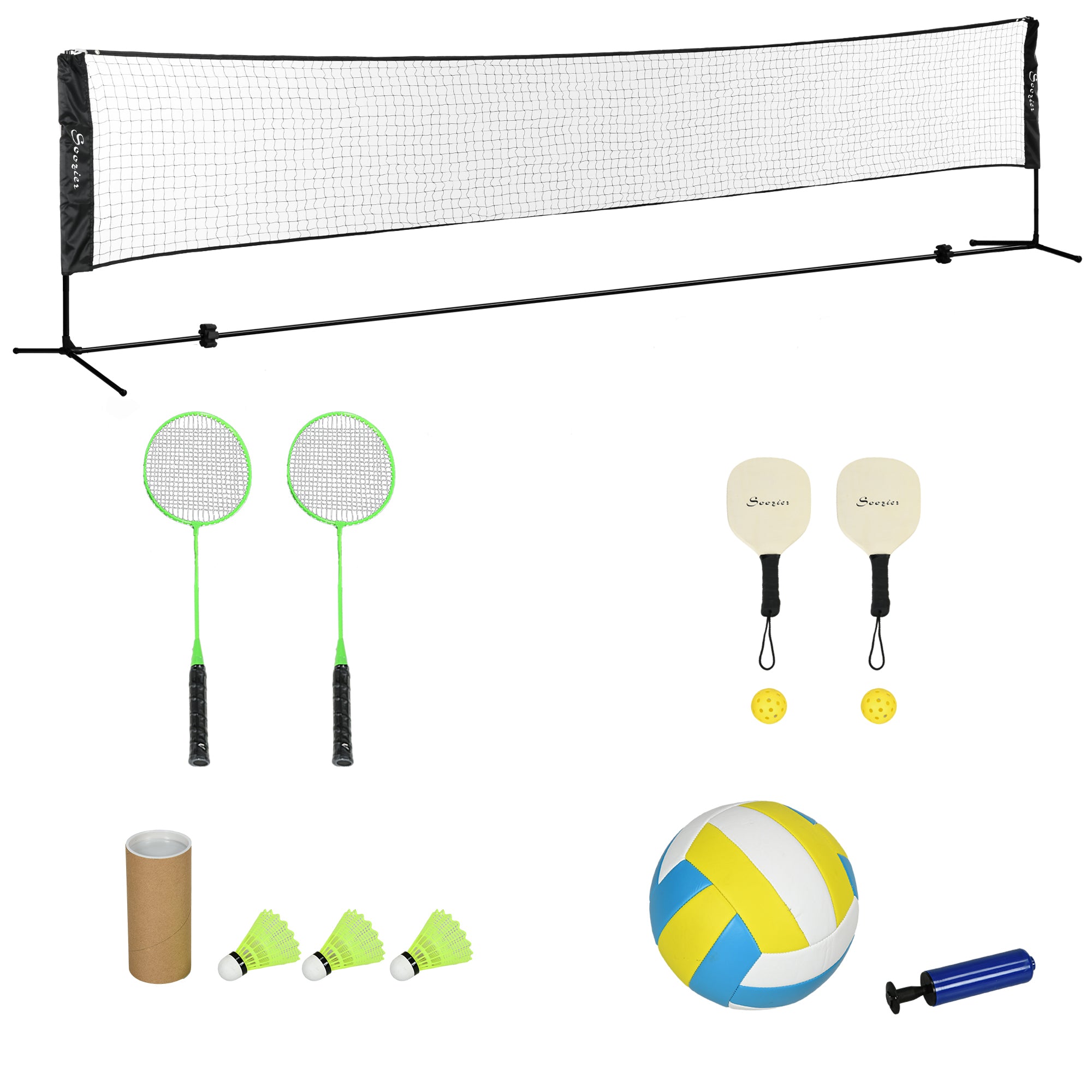 Soozier 17ft Portable All-in-One Badminton Set, Pickleball and Volleyball Net, Height Adjustable Outdoor Sports Set for Backyard Beach Driveway Games--1