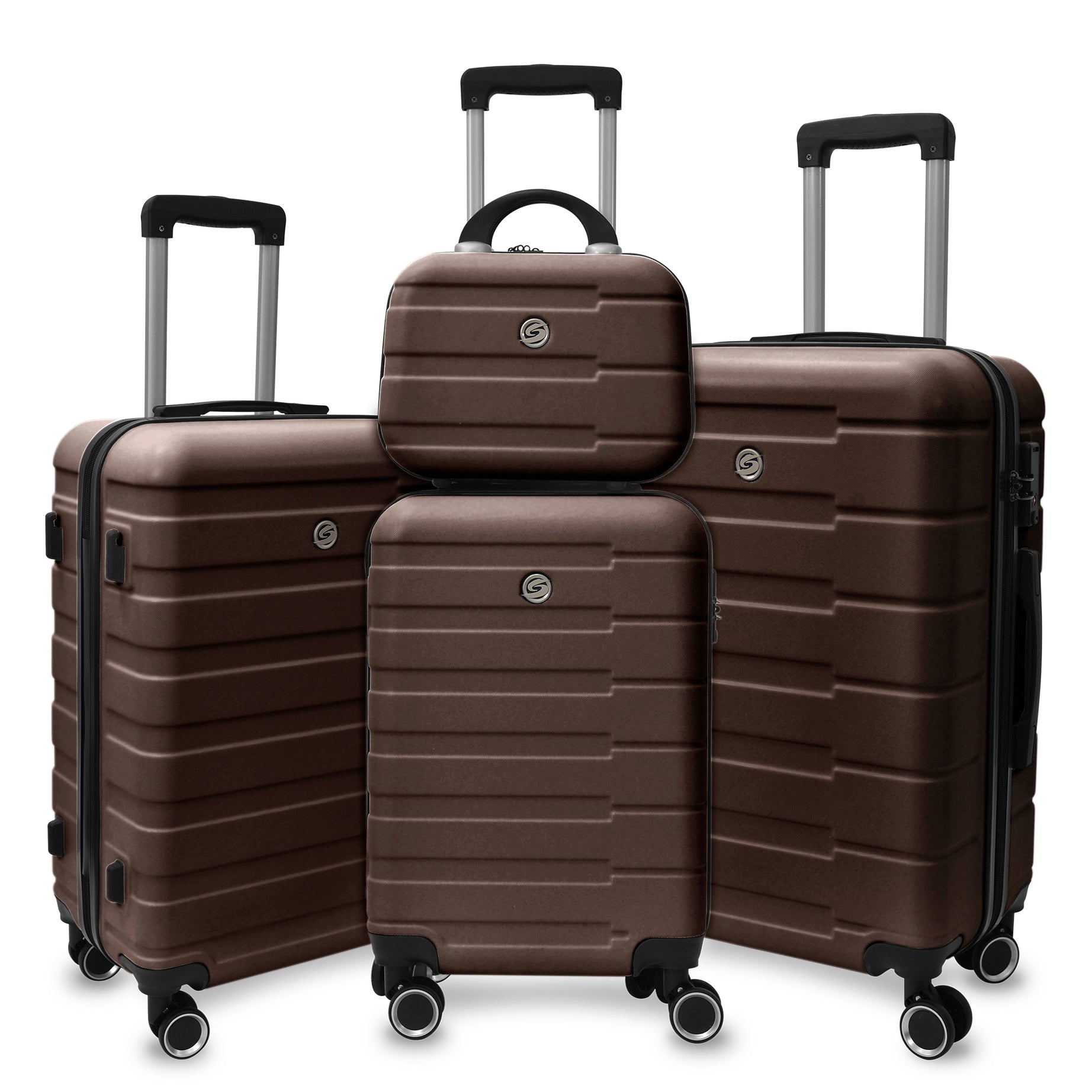 4 Piece Hard Shell Luggage Set,Carry on Suitcase with Spinner Wheels,Family Luggage Set,Brown(12/20/24/28in)--1