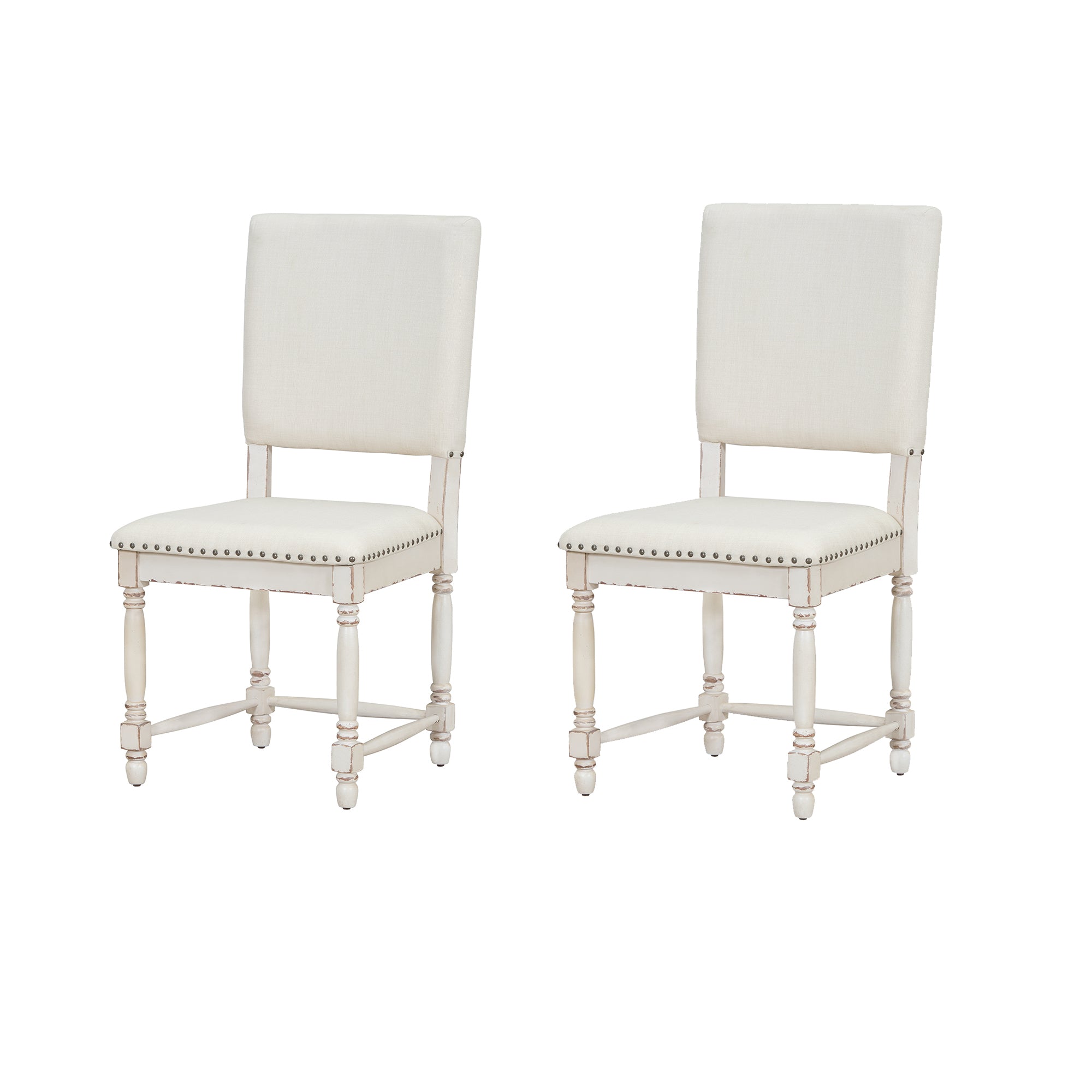 TOPMAX Vintage Traditional 2-Piece Upholstered Dining Chairs with Padded Backs, Cream--1