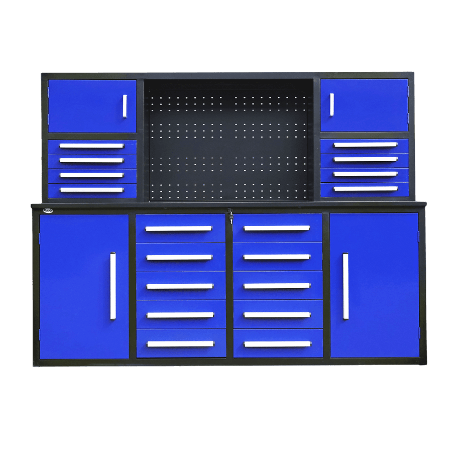 7' Garage Storage Cabinet with Workbench (18 Drawers & 4 Cabinets & Pegboard)--1