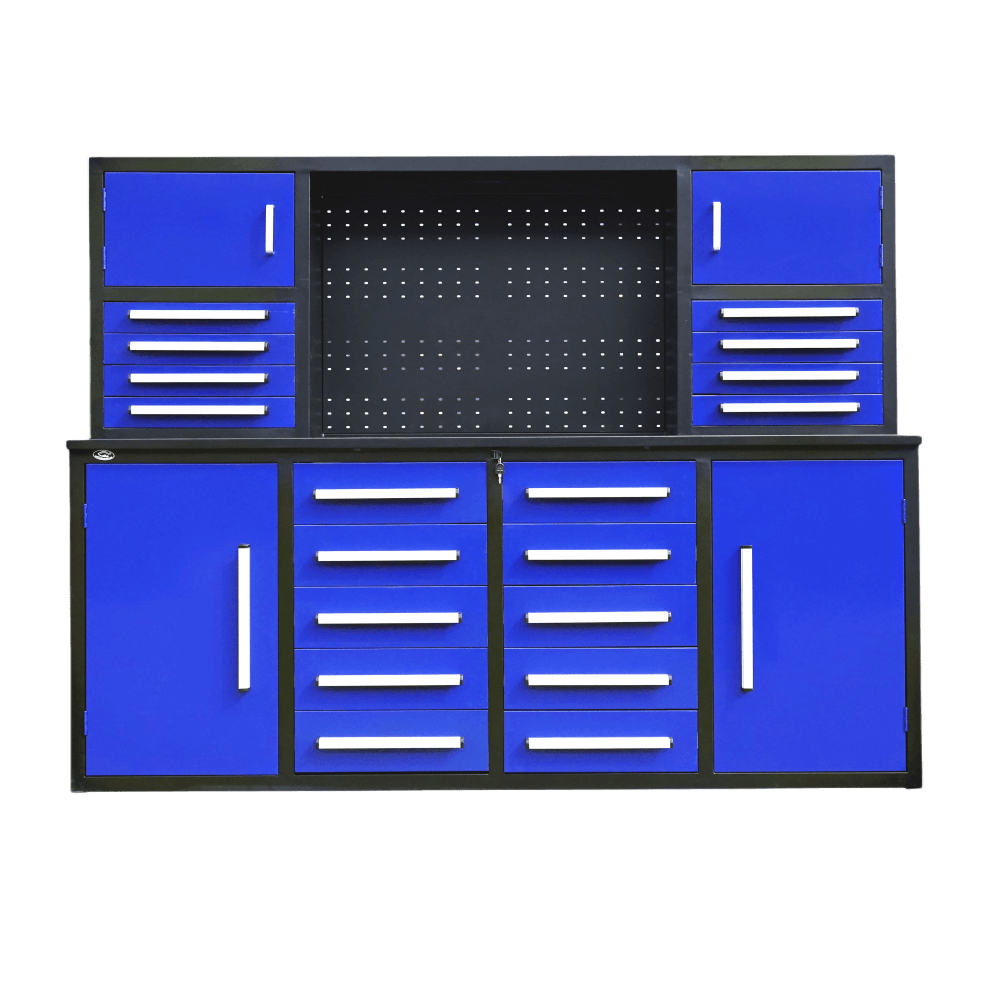 7' Garage Storage Cabinet with Workbench (18 Drawers & 4 Cabinets & Pegboard)--1