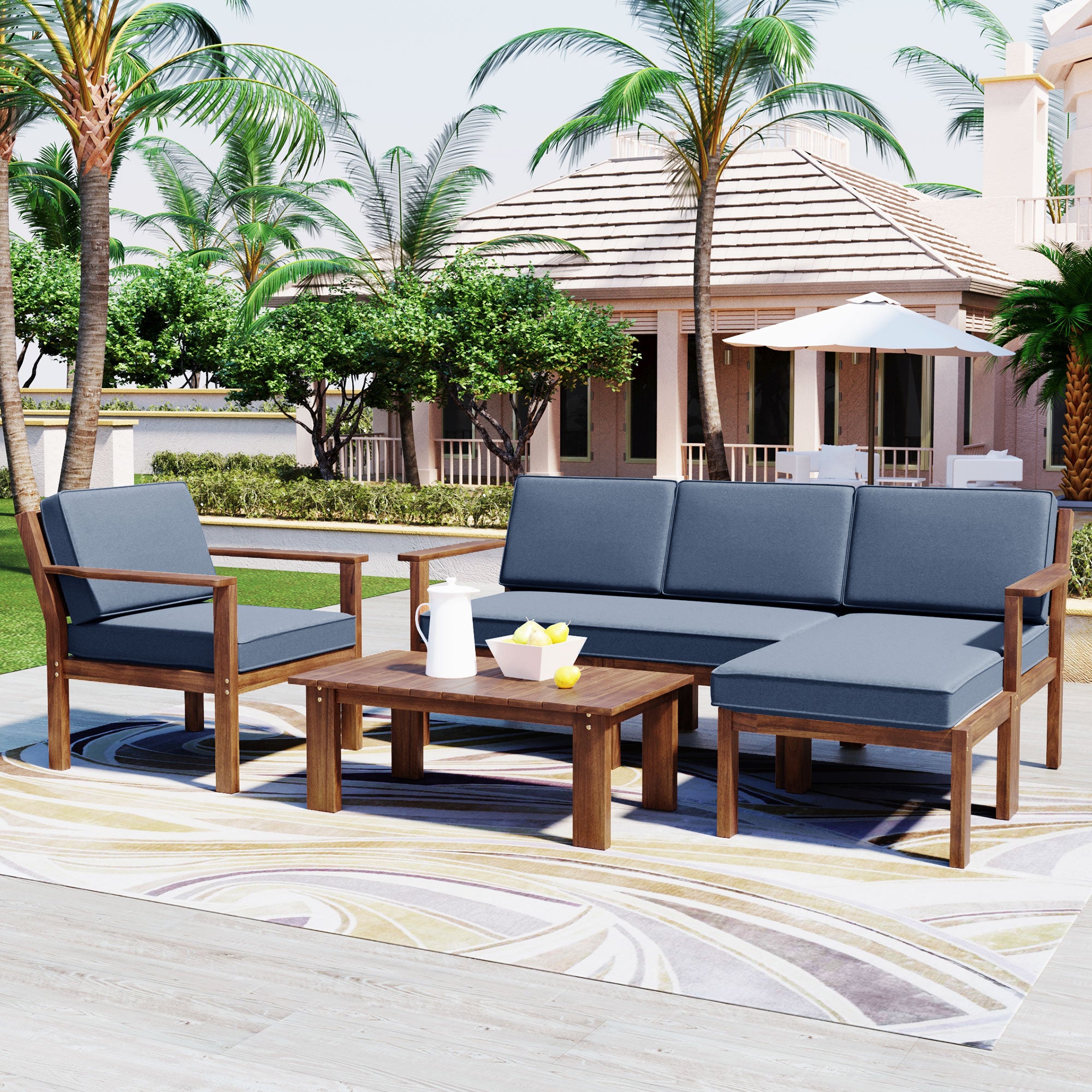 U_Style Multi-person Sofa Set with A Small Table, Suitable for Gardens, Backyards, and Balconies.--1