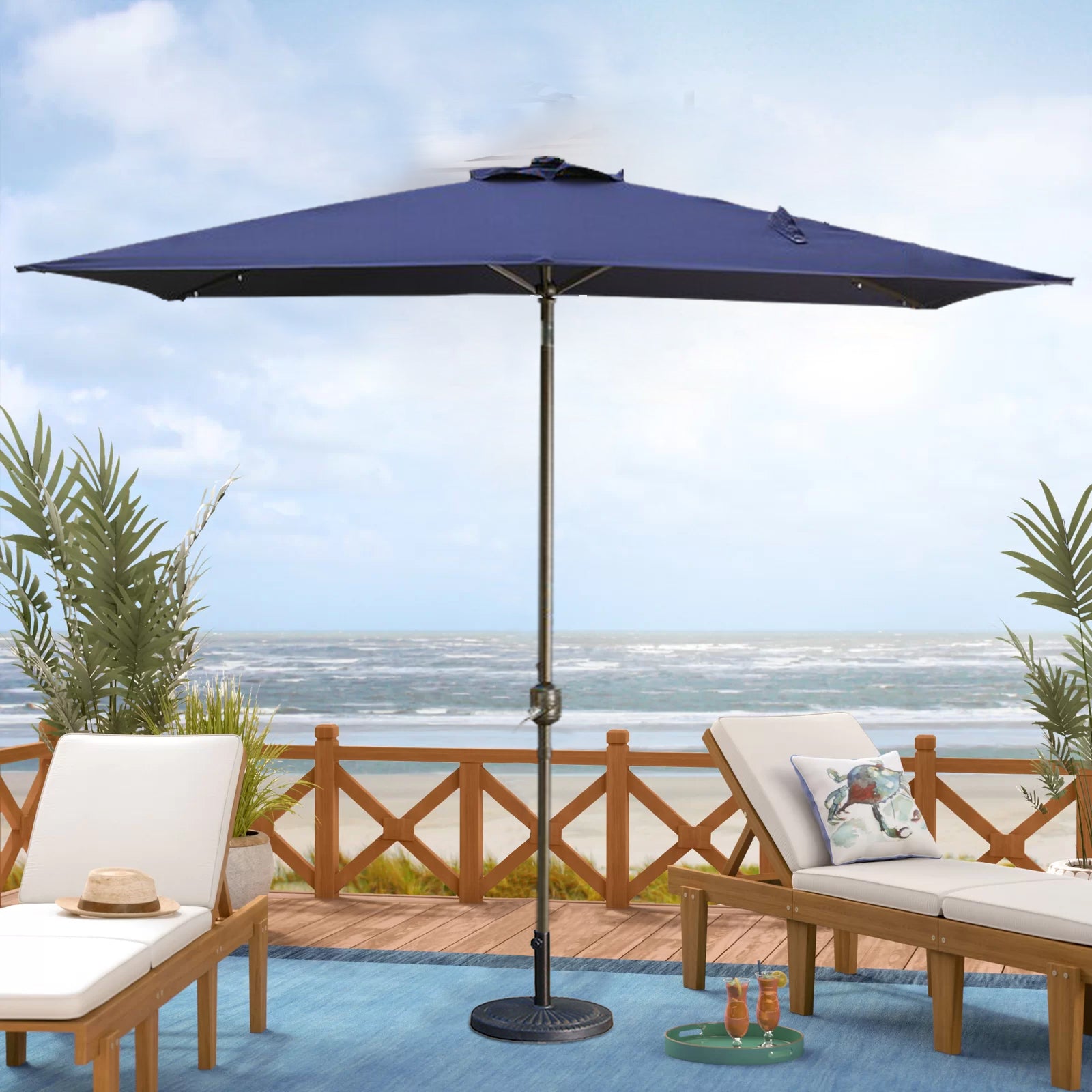 7.5ft * 7.5ft Patio Umbrella with Crank and Push Button Tilt, Outdoor Table Market Umbrella with Aluminum Pole - Navy--1