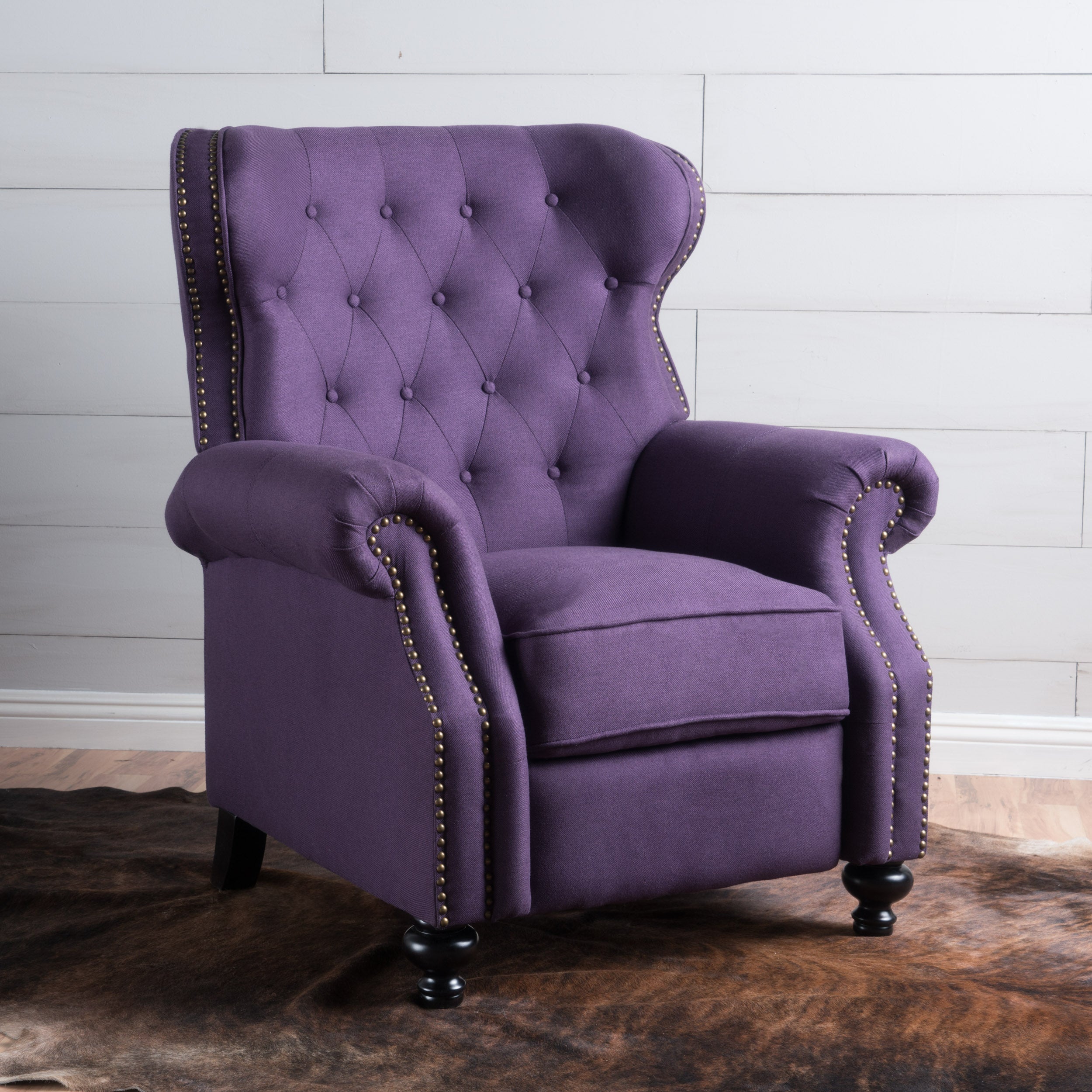 Accented Push Back Recliner Chair with Rolled Arms in Plum, Enjoy Cocooning Comfort--1