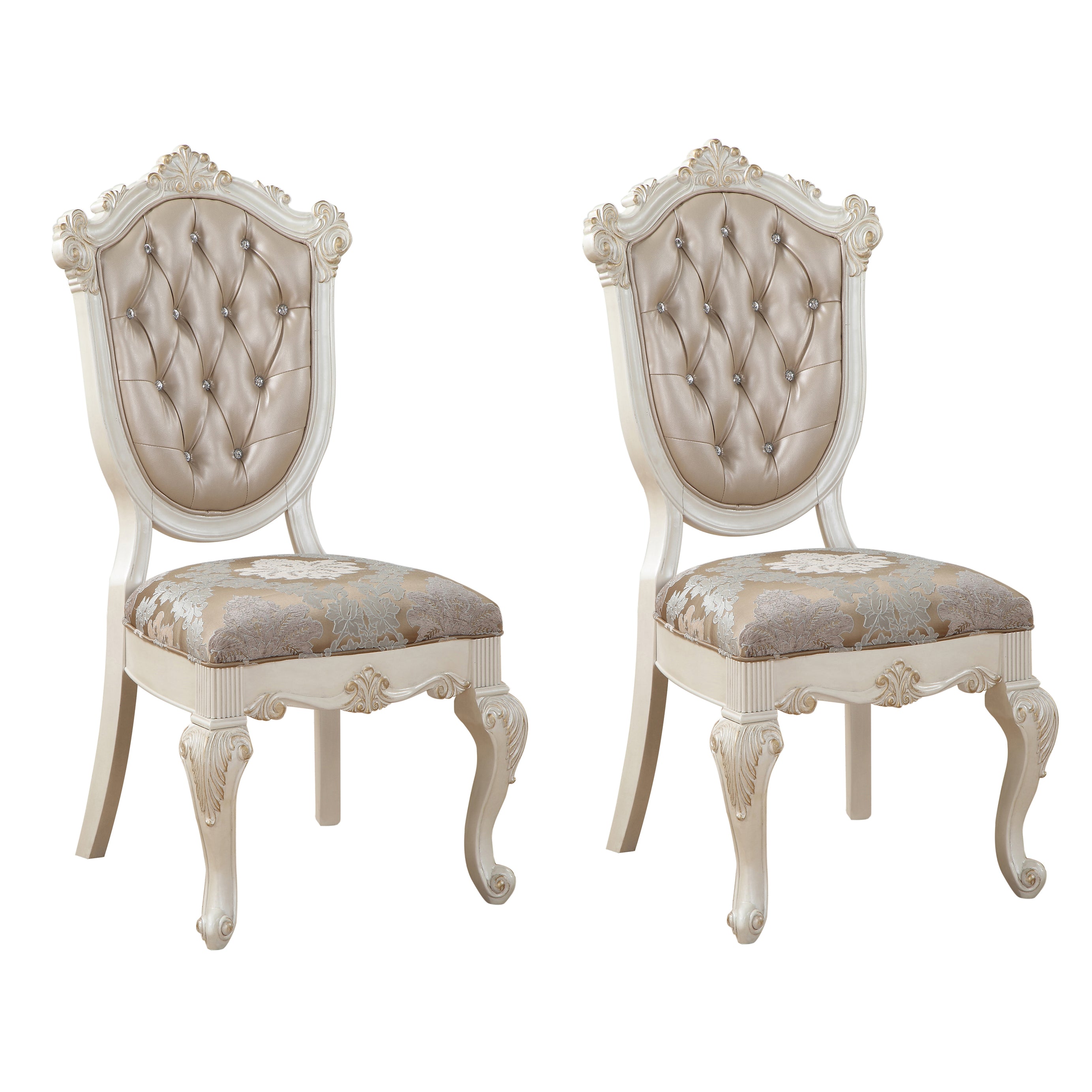 Rose Gold and Pearl White Tufted Back Side Chairs (Set of 2)--1