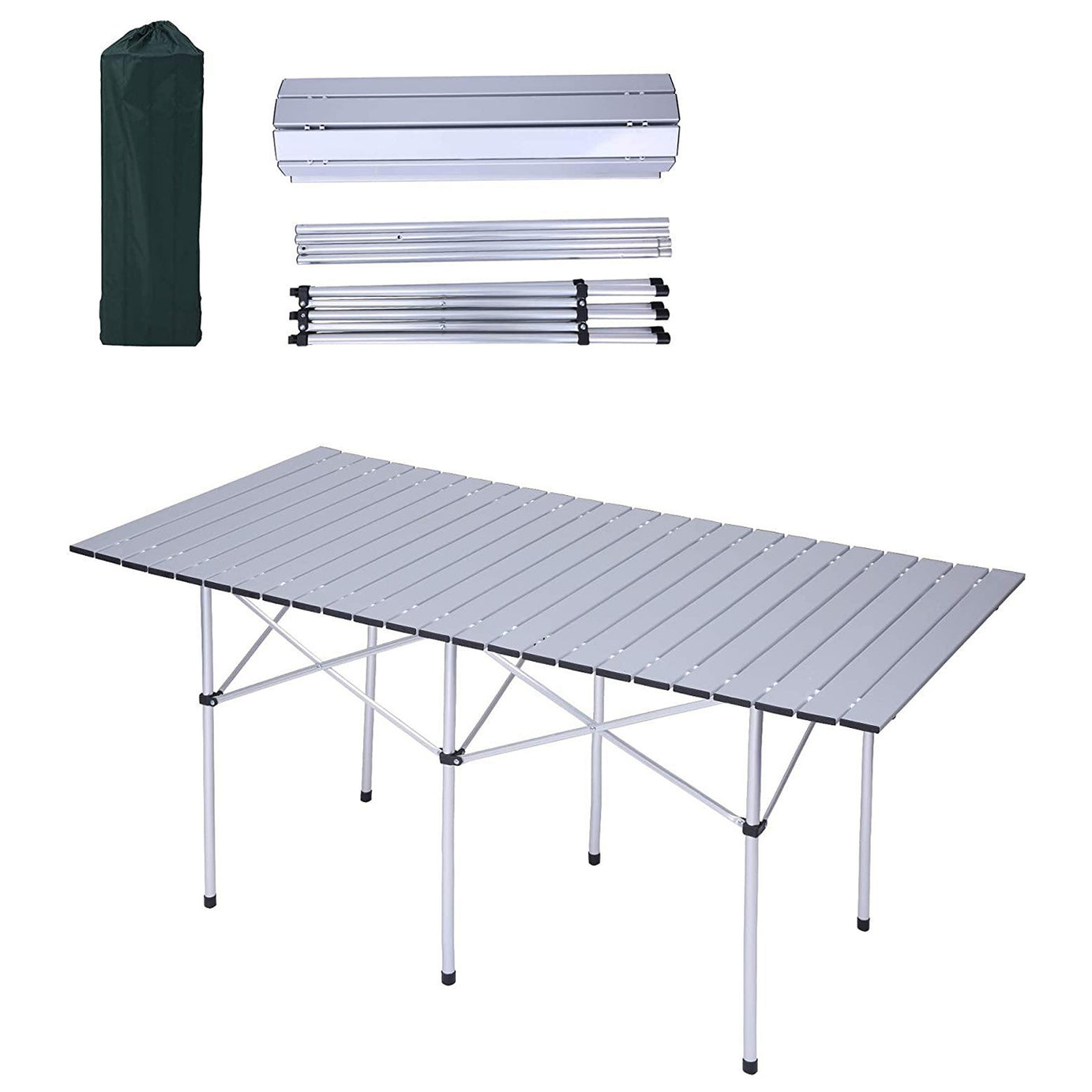 Portable Folding Lightweight Aluminum Camping Picnic Table for 4-6, Compact Roll Top Table with Carry Bag--1