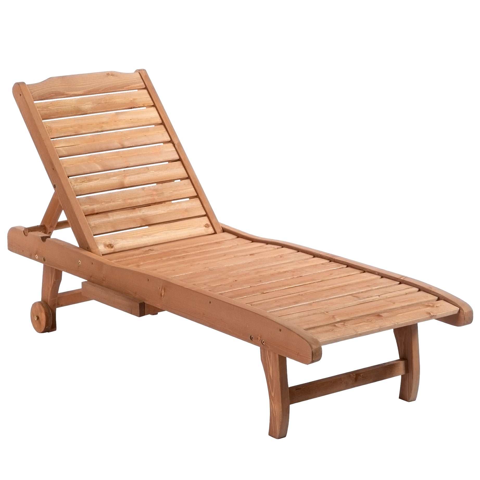 Outsunny Outdoor Chaise Lounge Pool Chair, Built-In Table, Reclining Backrest for Sun tanning/Sunbathing, Rolling Wheels, Red Wood Look--1