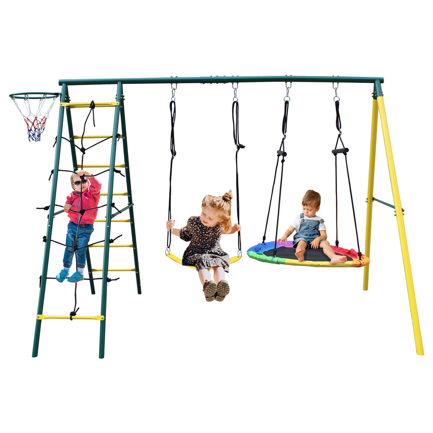 Indoor/Outdoor Metal Swing Set with Safety Belt for Backyard--1