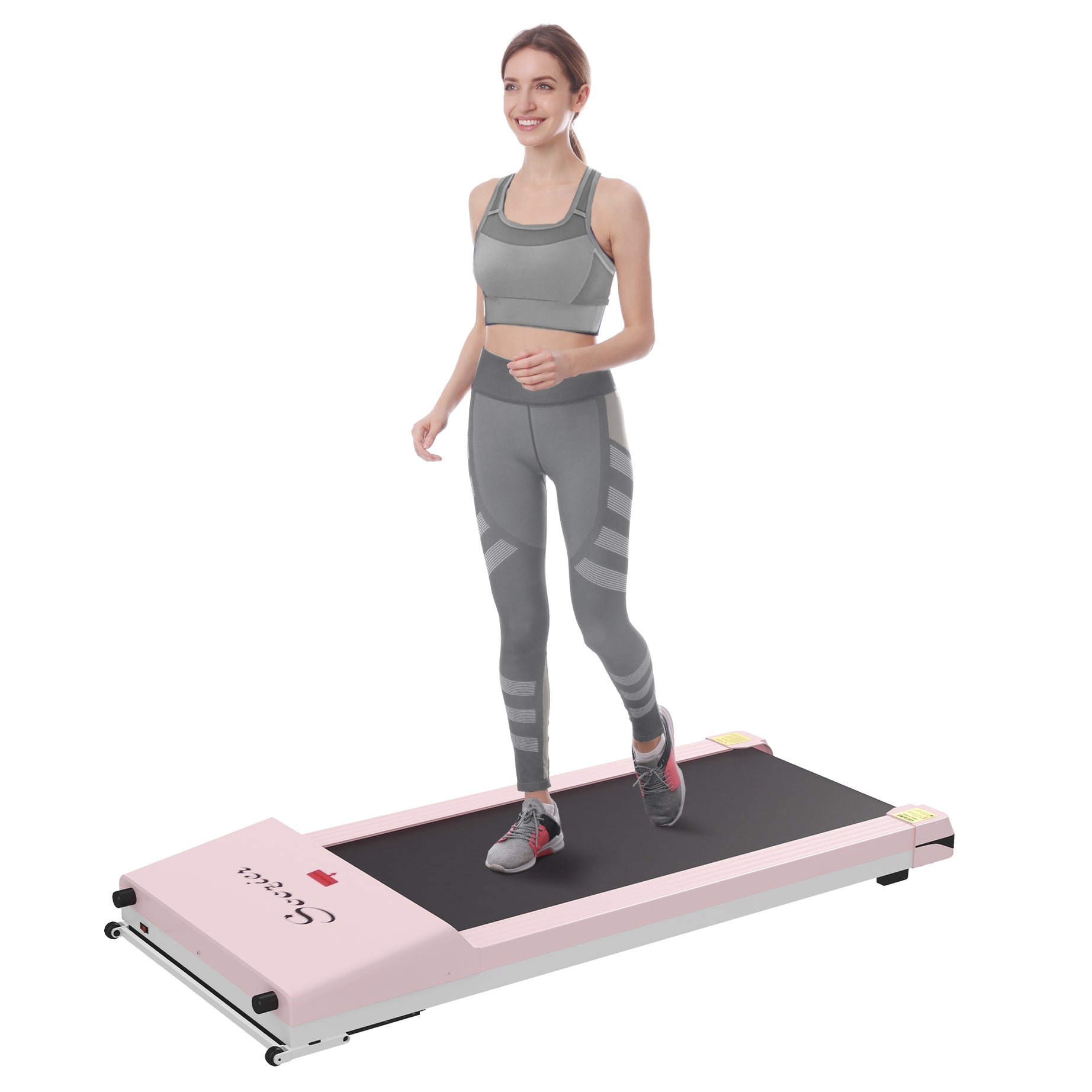 Soozier Under Desk Treadmill, Portable Walking Pad with Foldable Wheels, Remote Control, LED Display, 264 lbs Weight Capacity, Pink--1