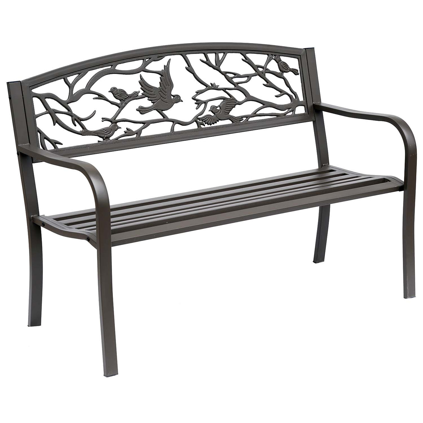 Outsunny 50" Garden Bench, Outdoor Patio Bench with Animal Pattern, Cast Steel Metal Bench for Yard, Lawn, Porch, Brown--1