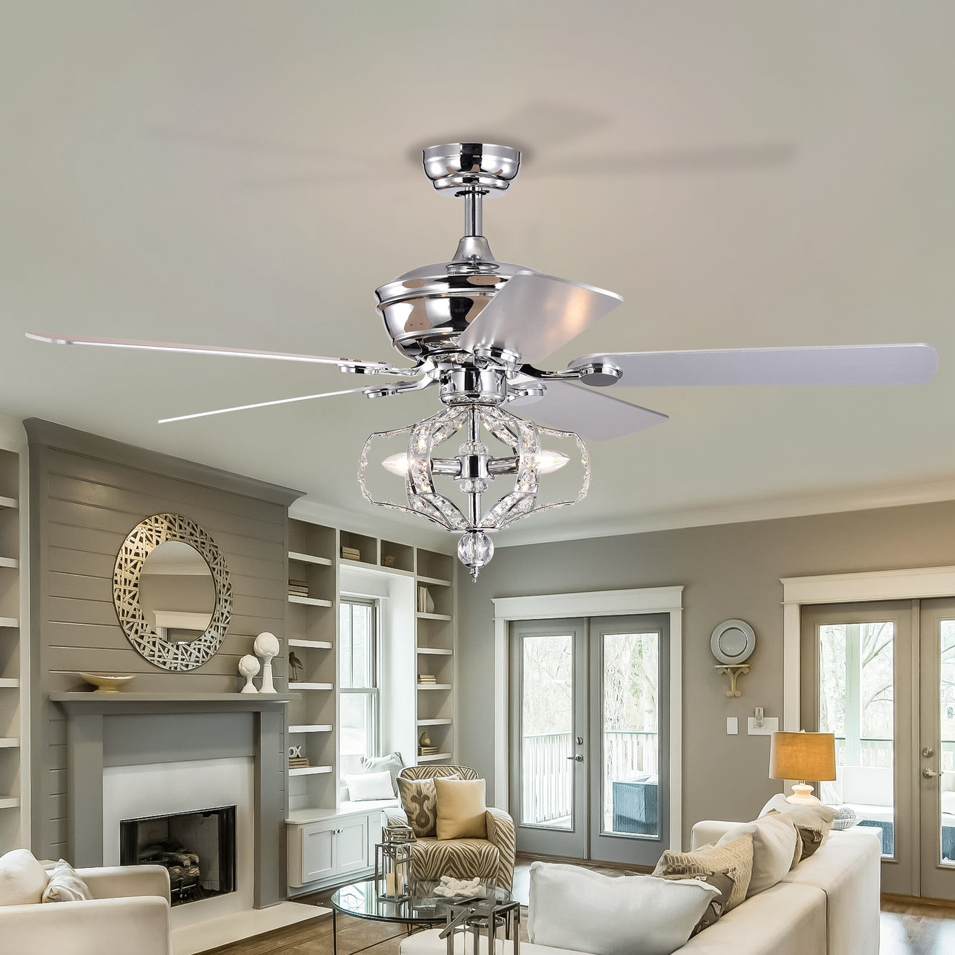 Crystal Ceiling Fan with Lights Fandelier Chandelier Reversible Blades 3 Wind Speeds Remote Control for Bedroom Living Dining Room Chrome 52 Inch--1