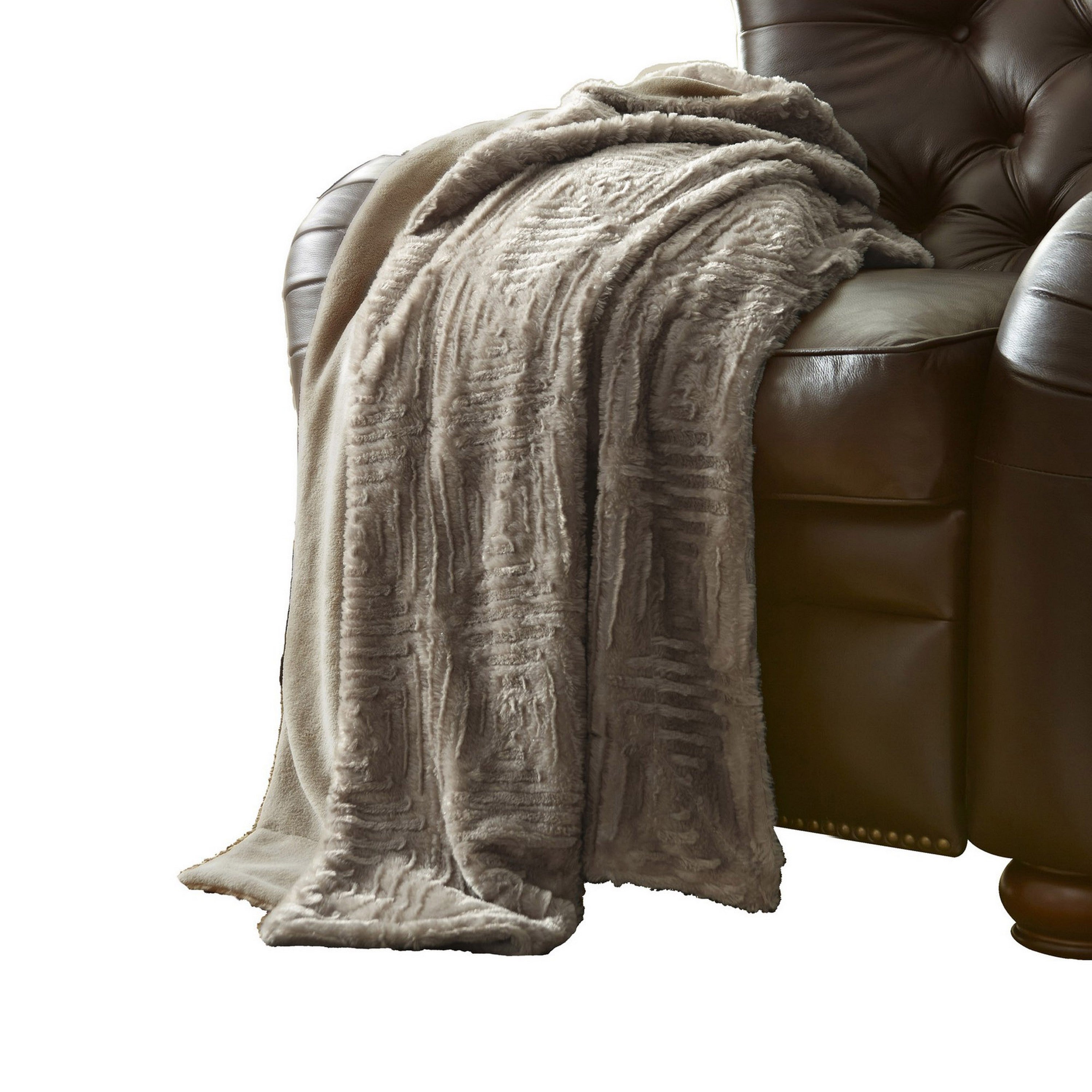 Treviso Faux Fur Throw with Fret Pattern by Royal Hampton, Beige--1