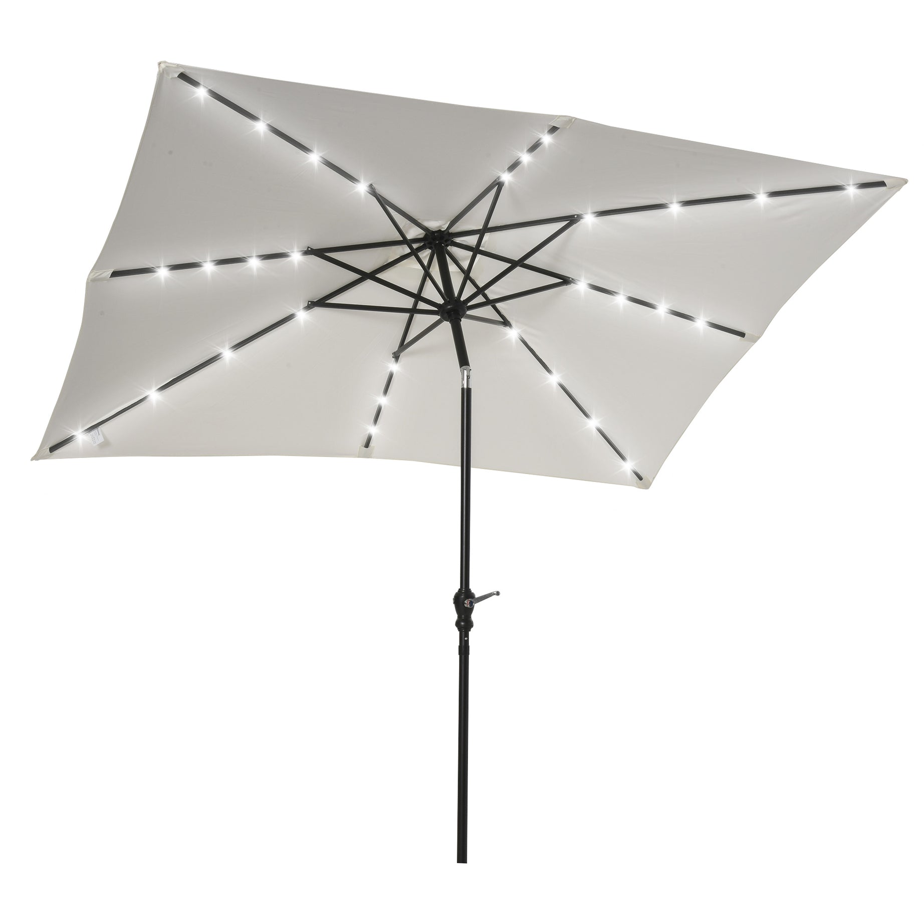 Outsunny 9' x 7' Solar Umbrella, LED Lighted Patio Umbrella for Table or Base with Tilt & Crank, Outdoor Umbrella for Garden, Deck, Backyard, Pool, Beach, White--1