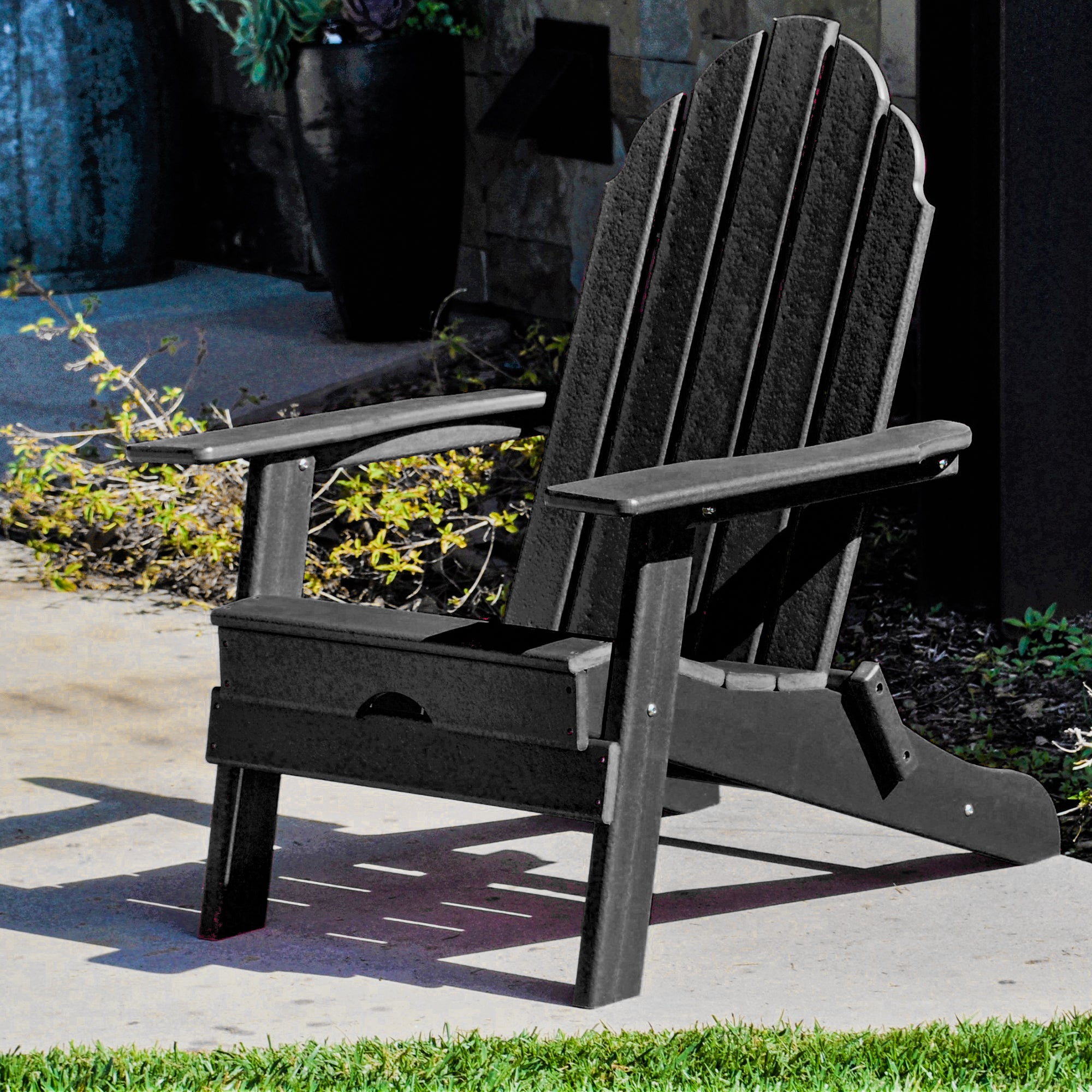 HDPE Folding Adirondack Chair, Ultra Durable Weather Resistant Design, Easy Folding with No Pins Needed, 300 lb Capacity, Black--1