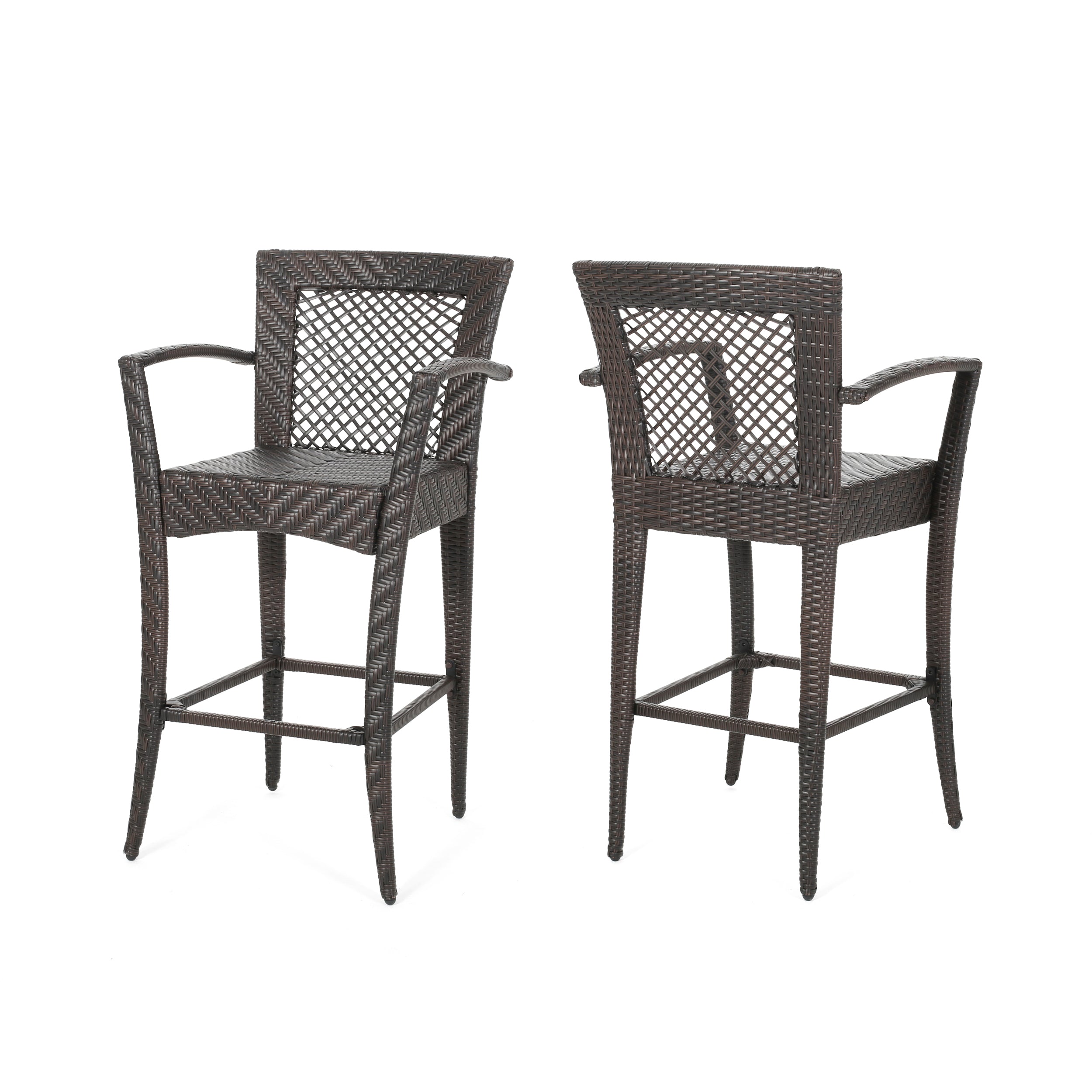 Outdoor 46" Wicker Barstool (Set of 2), Multi Brown Finish--2