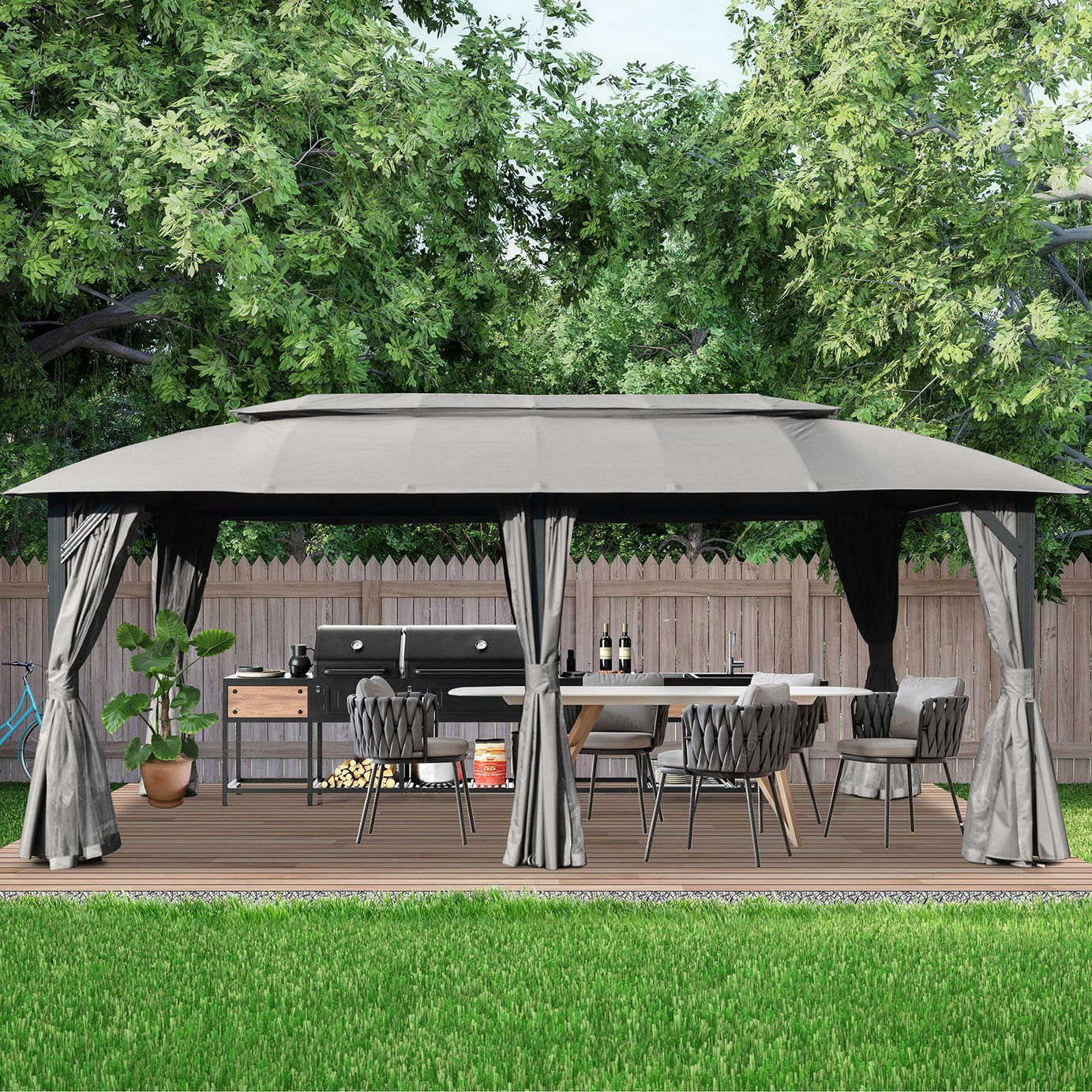 Gazebo 10x20FT, Outdoor Gazebo with Double Roofs, Privacy Curtains, Mosquito Nettings, Heavy Duty Metal Frame Party Tent Canopy for Patio, Backyard, Deck, Lawn, Grey--1