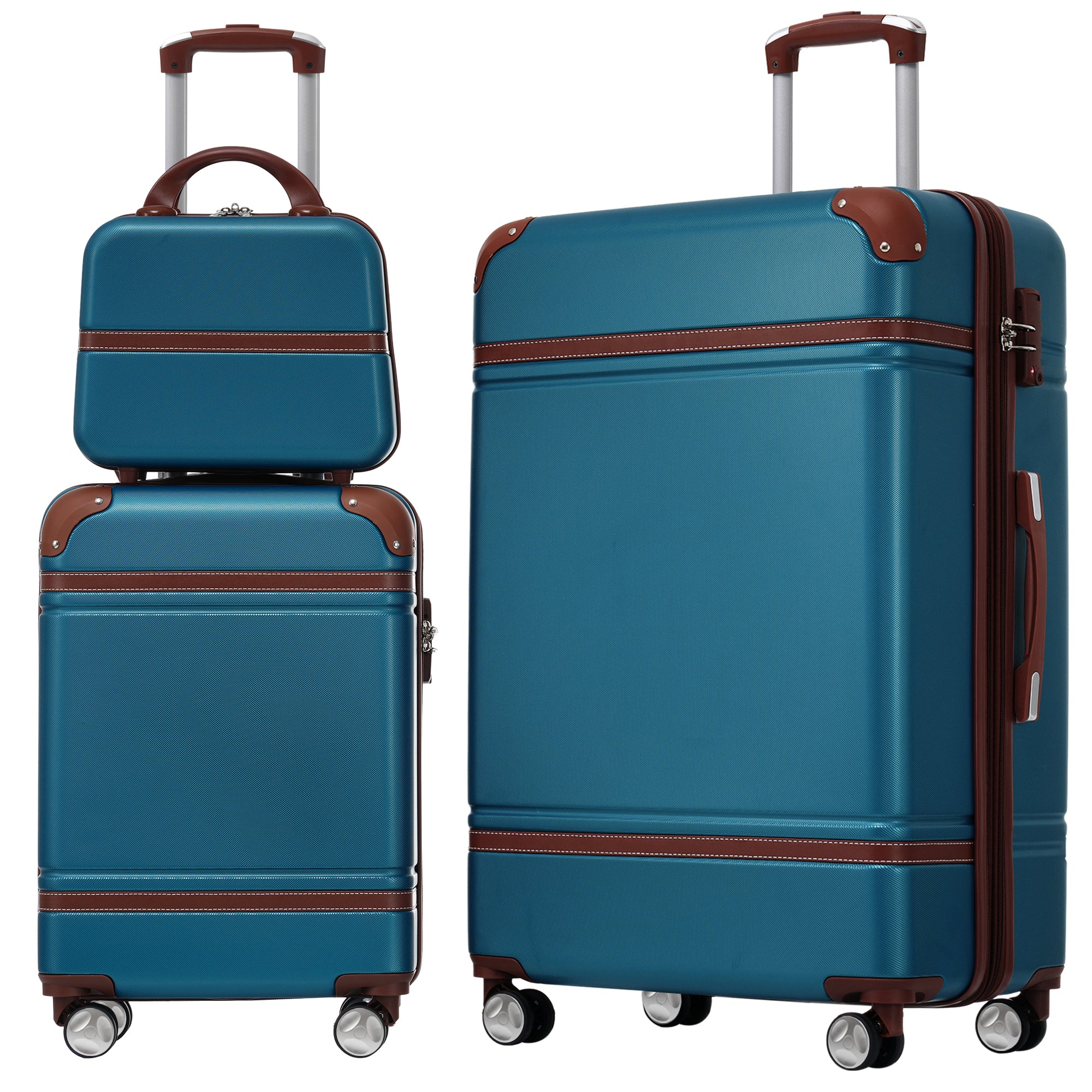 Hardshell Luggage Sets 3 Pieces 20"+28" Luggages and Cosmetic Case Spinner Suitcase with TSA Lock  Lightweight,Blue--1