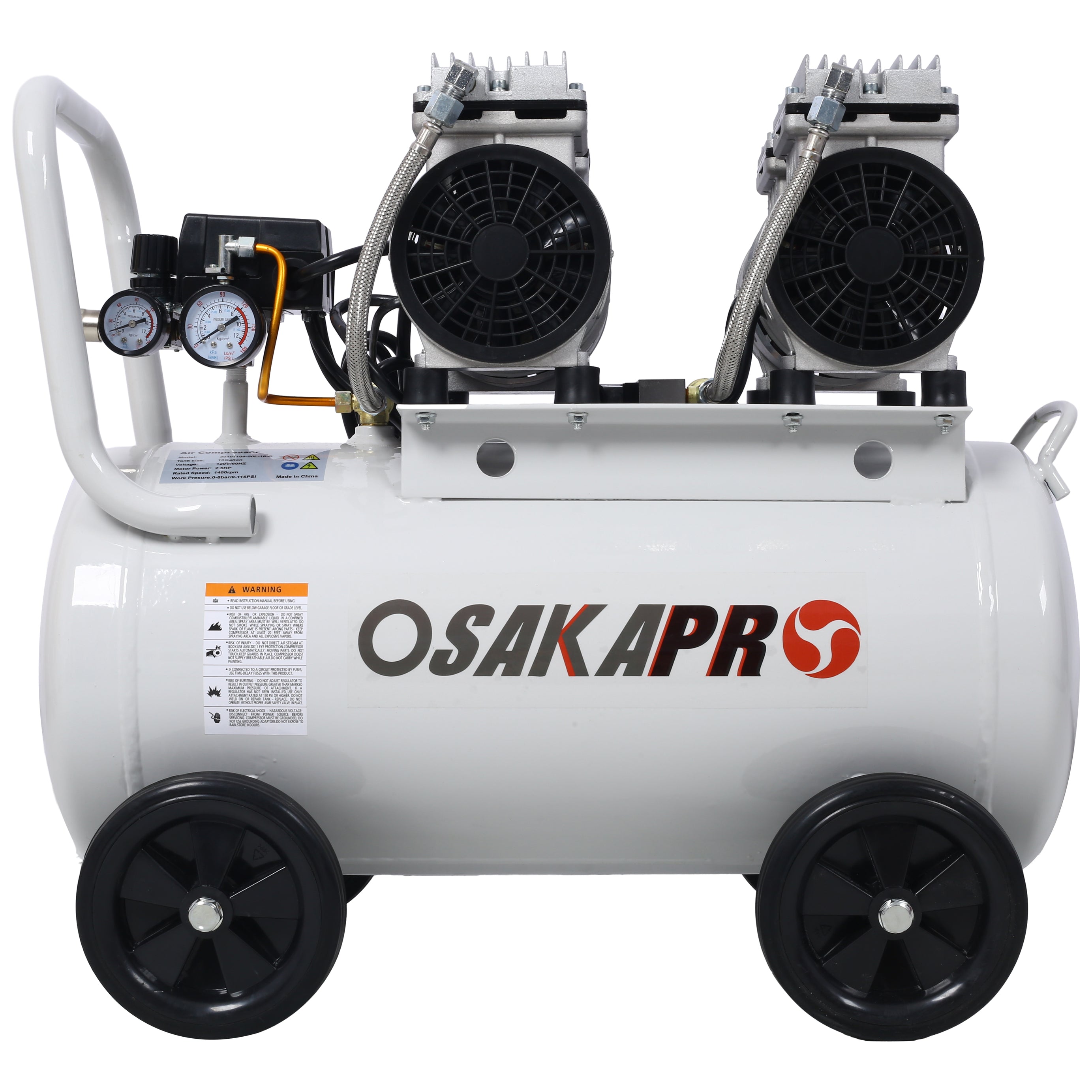 2.5 HP Ultra Quiet Air Compressor 13 Gallon, Oil-Free, Electric Shop Air Compressor Portable,Lightweight with Wheels, 70 dBA Noise Level, with Automatic Drain Valve,Light Gray--1