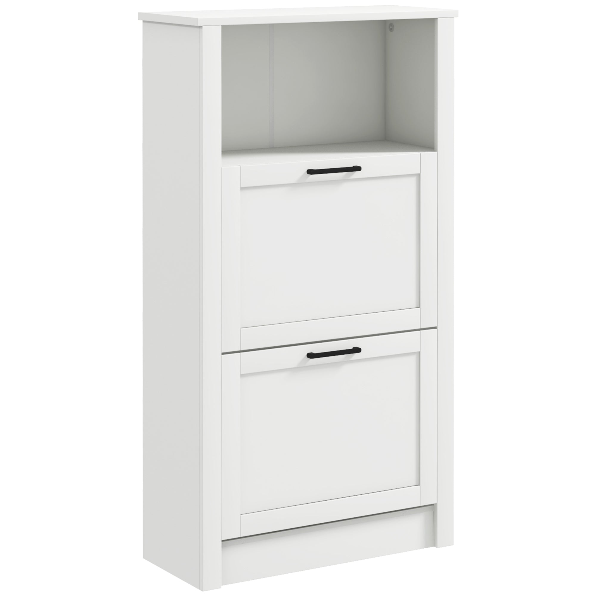 HOMCOM Shoe Storage Cabinet with Open Compartment and 2 Flip Drawers--1