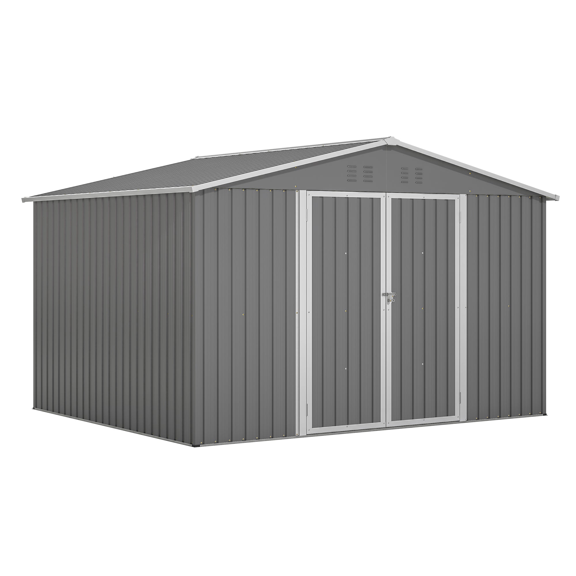 10X8 FT Outdoor Tool Storage Shed with Metal Foundation & Lockable Doors,  All Weather Metal Sheds for Garden, Patio, Backyard, Lawn, Gray--1