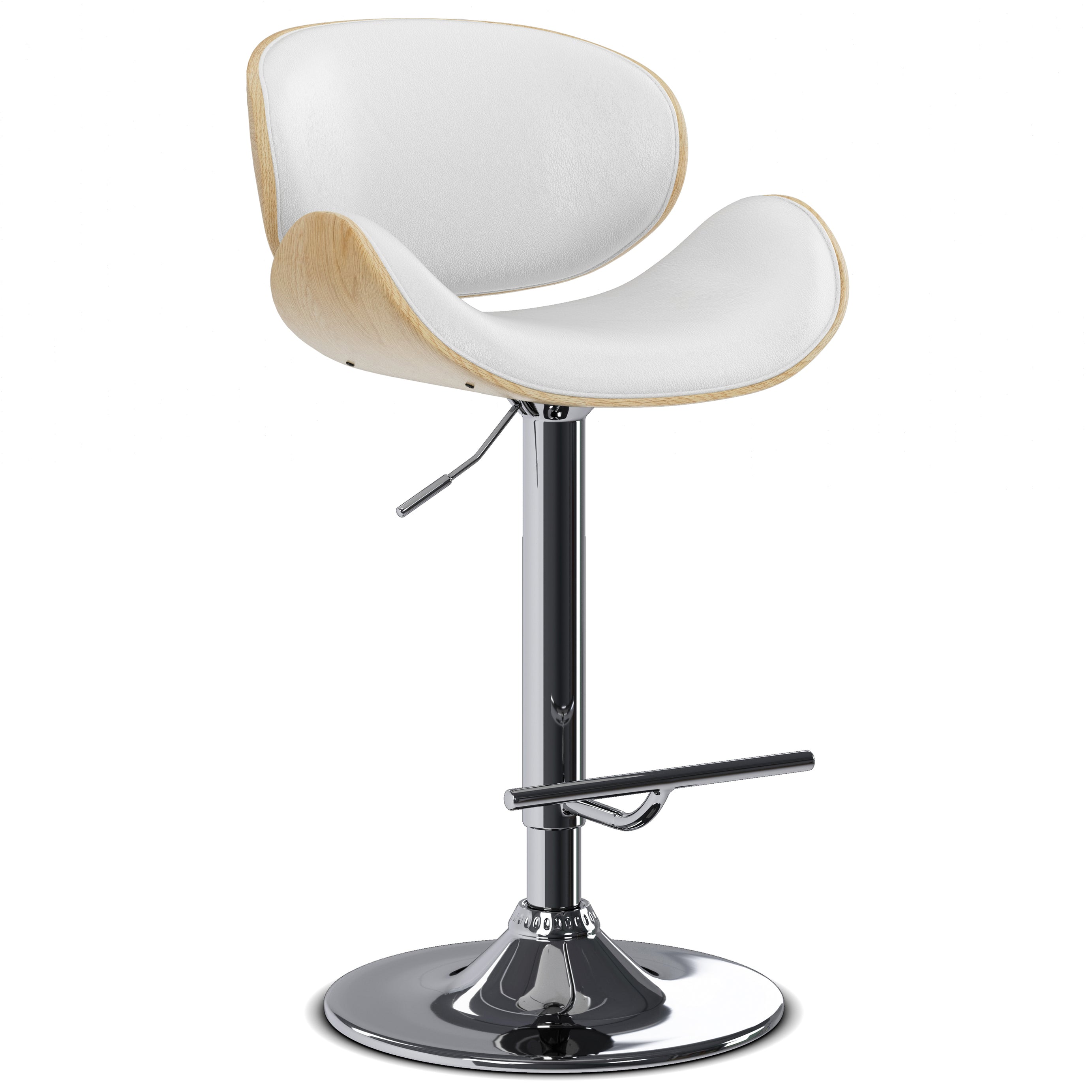 Marana - Bentwood Adjustable Swivel Bar Stool - White / Light Brown--1