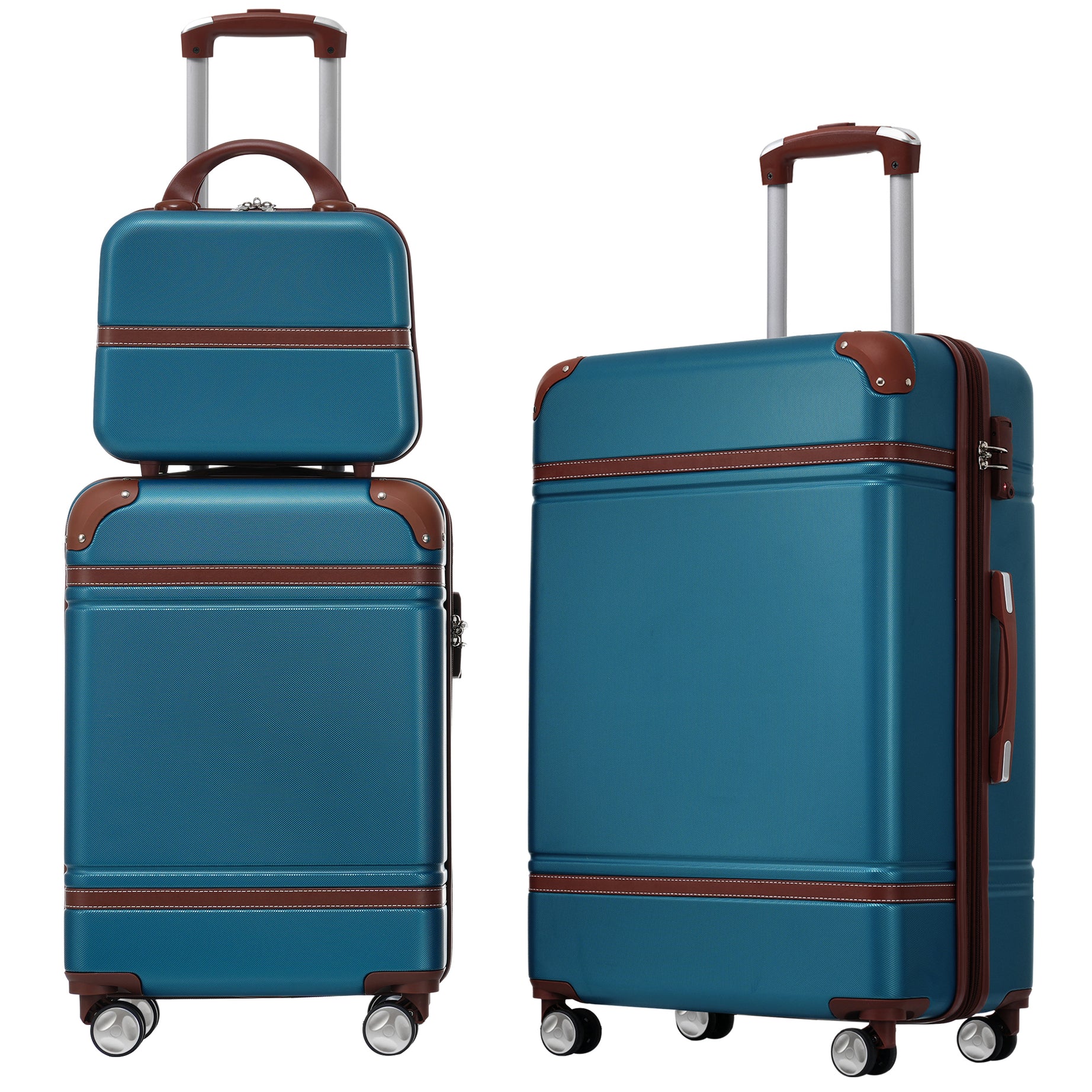 Hardshell Luggage Sets 3 Pieces 20"+24" Luggages and Cosmetic Case Spinner Suitcase with TSA Lock  Lightweight,Blue--1