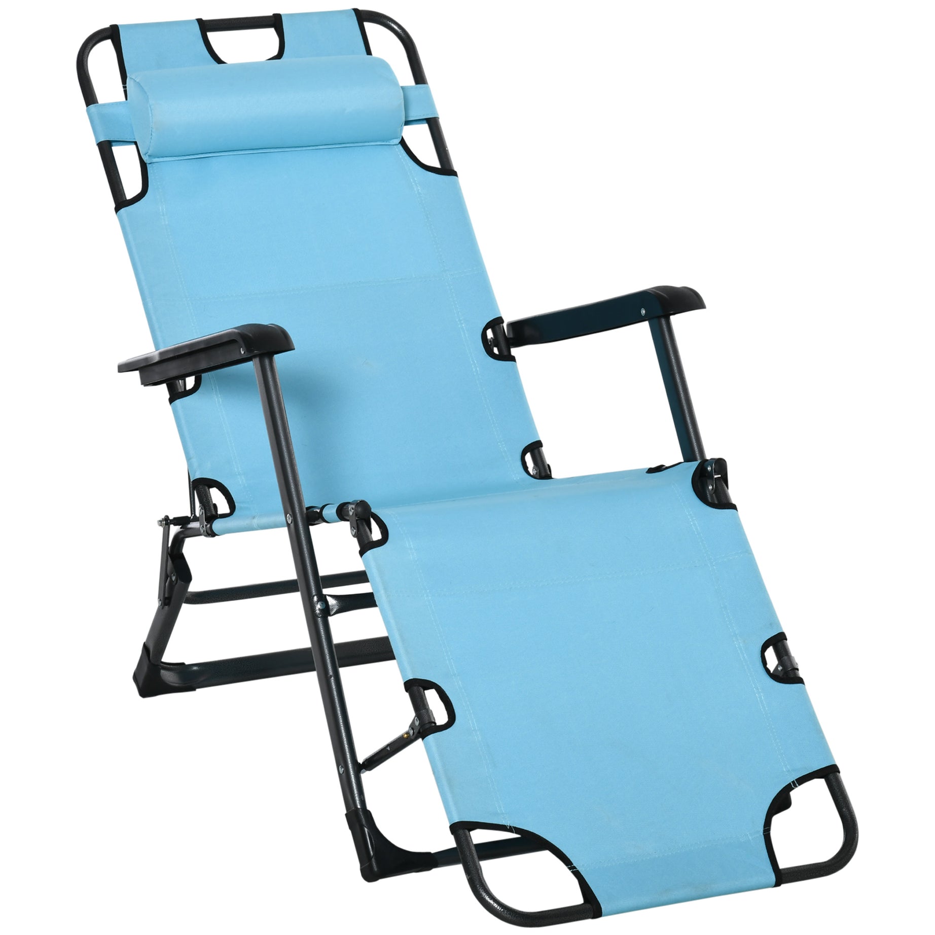 Outsunny Folding Chaise Lounge Chair for Outside, 2-in-1 Tanning Chair with Pillow & Pocket, Adjustable Pool Chair for Beach, Patio, Lawn, Deck, Blue--1